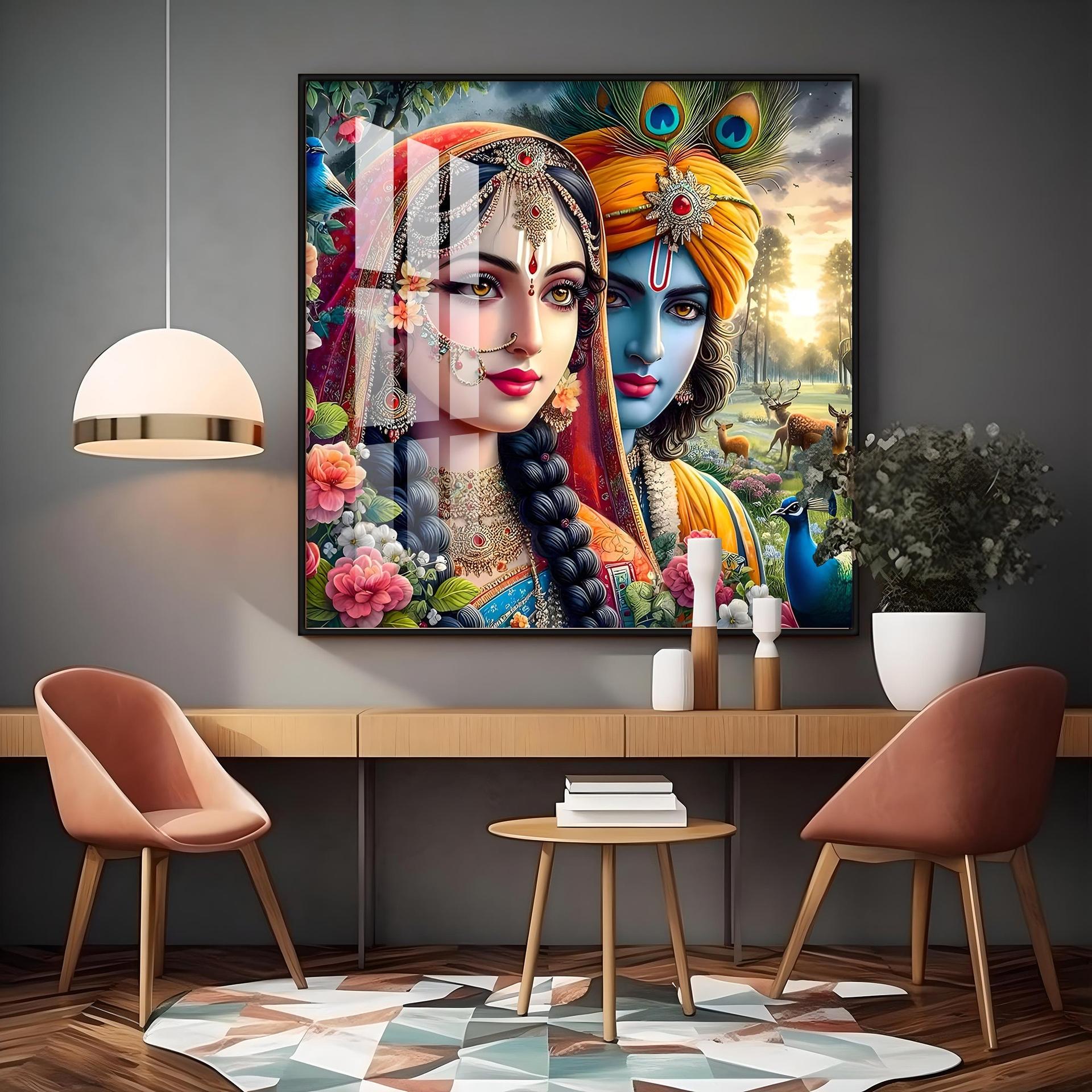 Lovely Radha Krishna Premium Acrylic Square Wall Art - Image 9