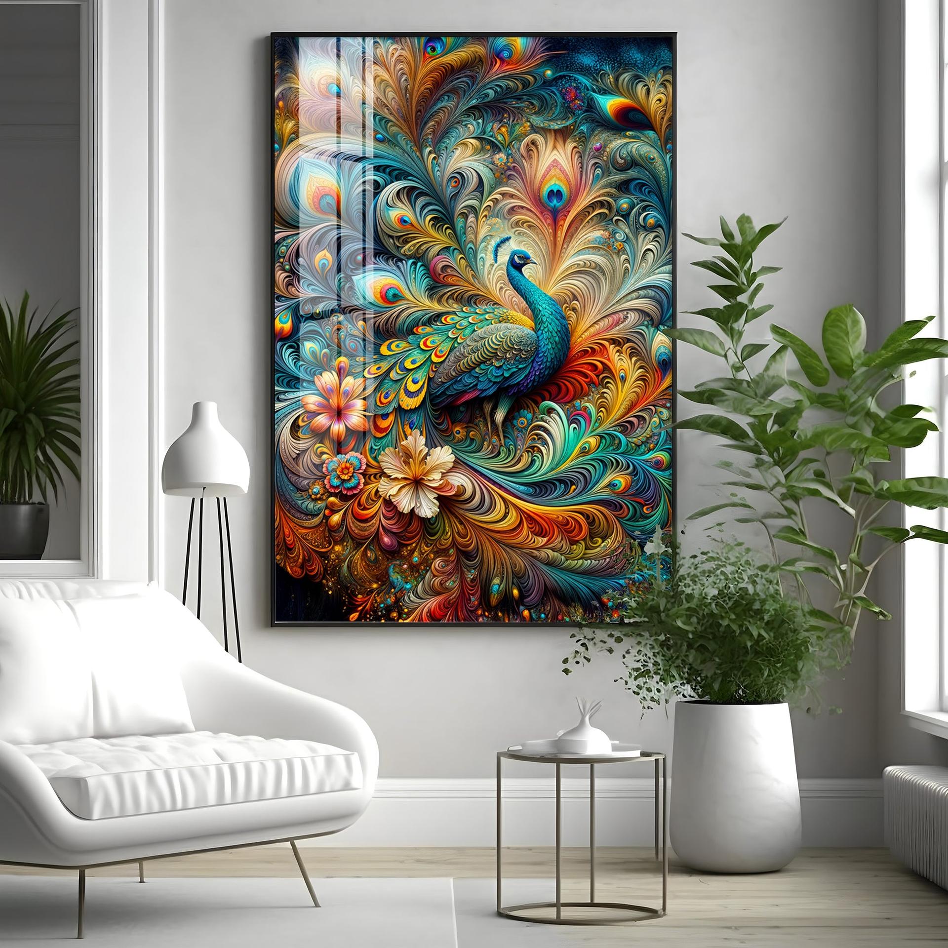 Chromatic Peacock Elegance Luxury Crystal Vertical Wall Art - Image 14