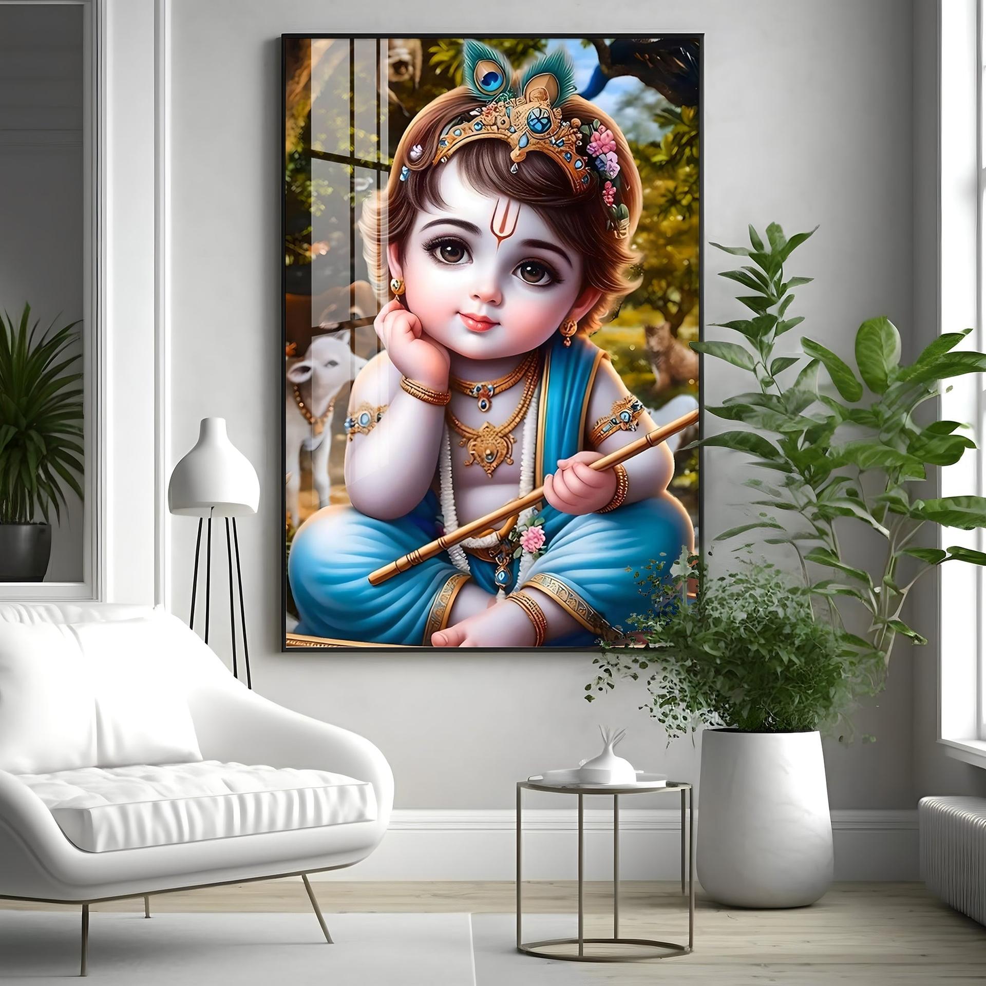 Little Krishna Reverberations Premium Vertical Acrylic Wall Art - Image 2