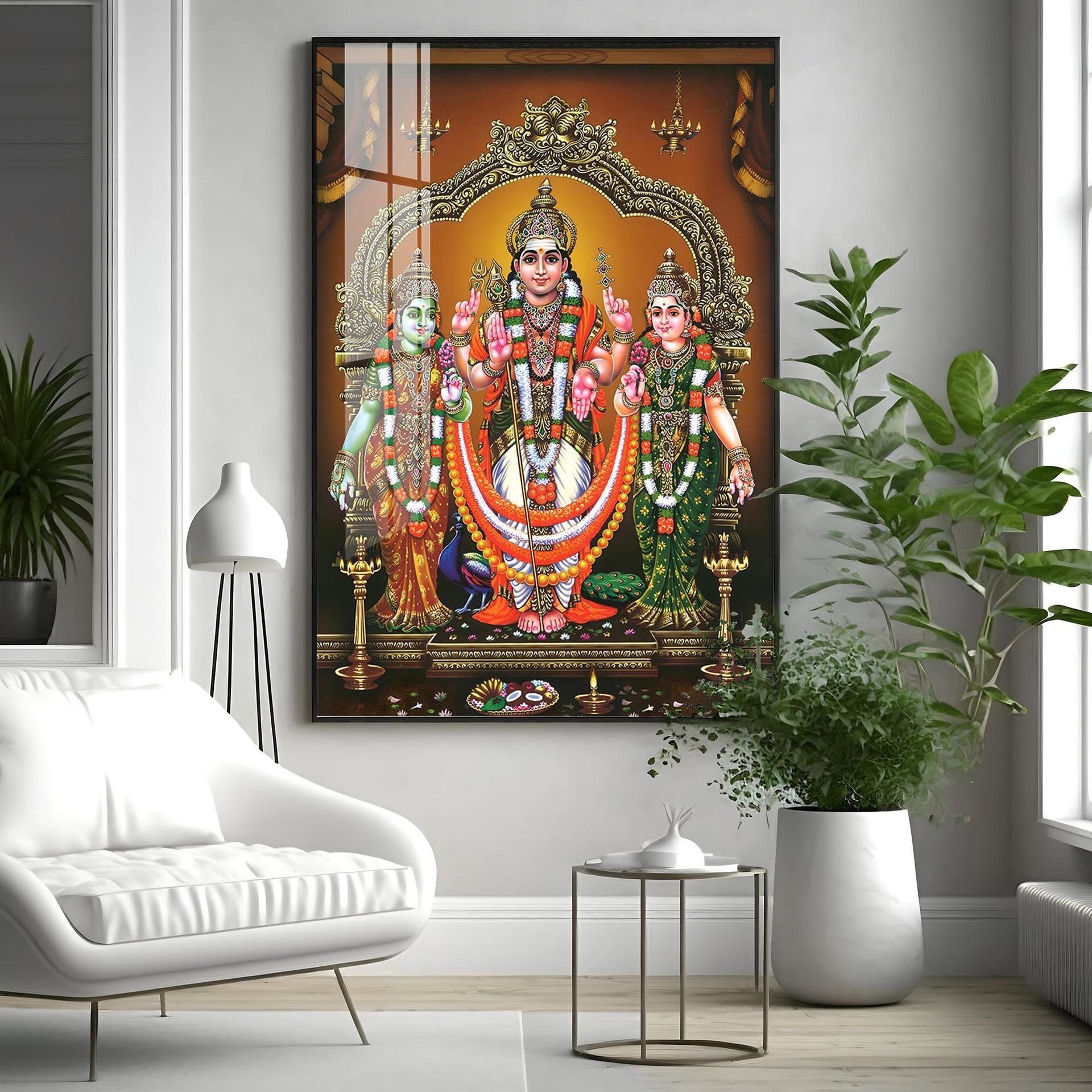 Lord Murugan Valli Deivanai Subramanya Swamy Premium Vertical Acrylic Wall Art - Image 2