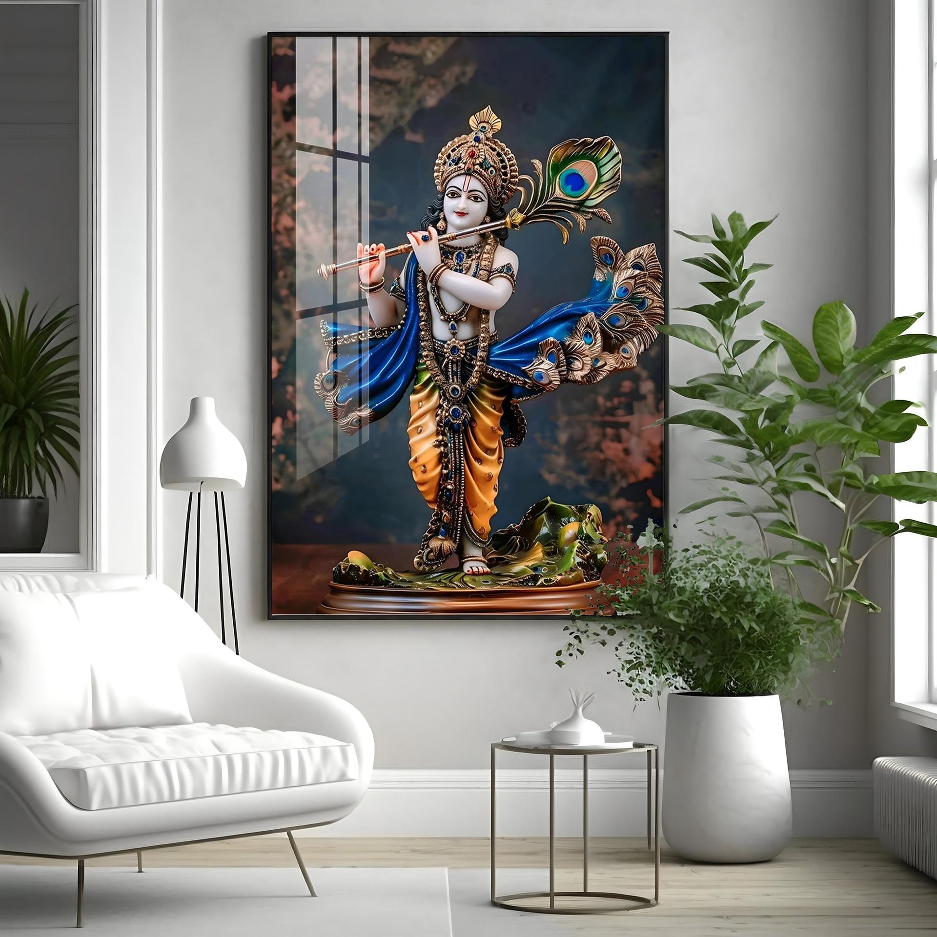 Divine Harmony Of Krishna Premium Vertical Acrylic Wall Art - Image 2