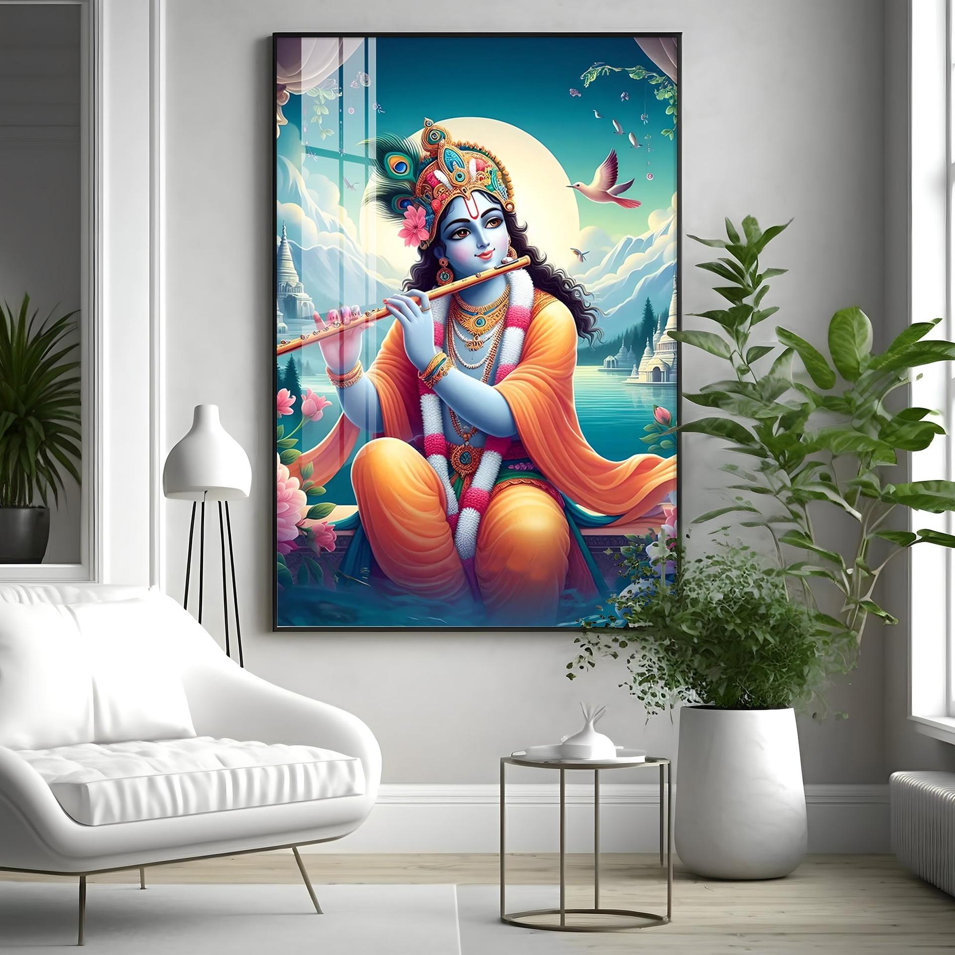 Lord Krishna Devotion Premium Vertical Acrylic Wall Art - Image 2