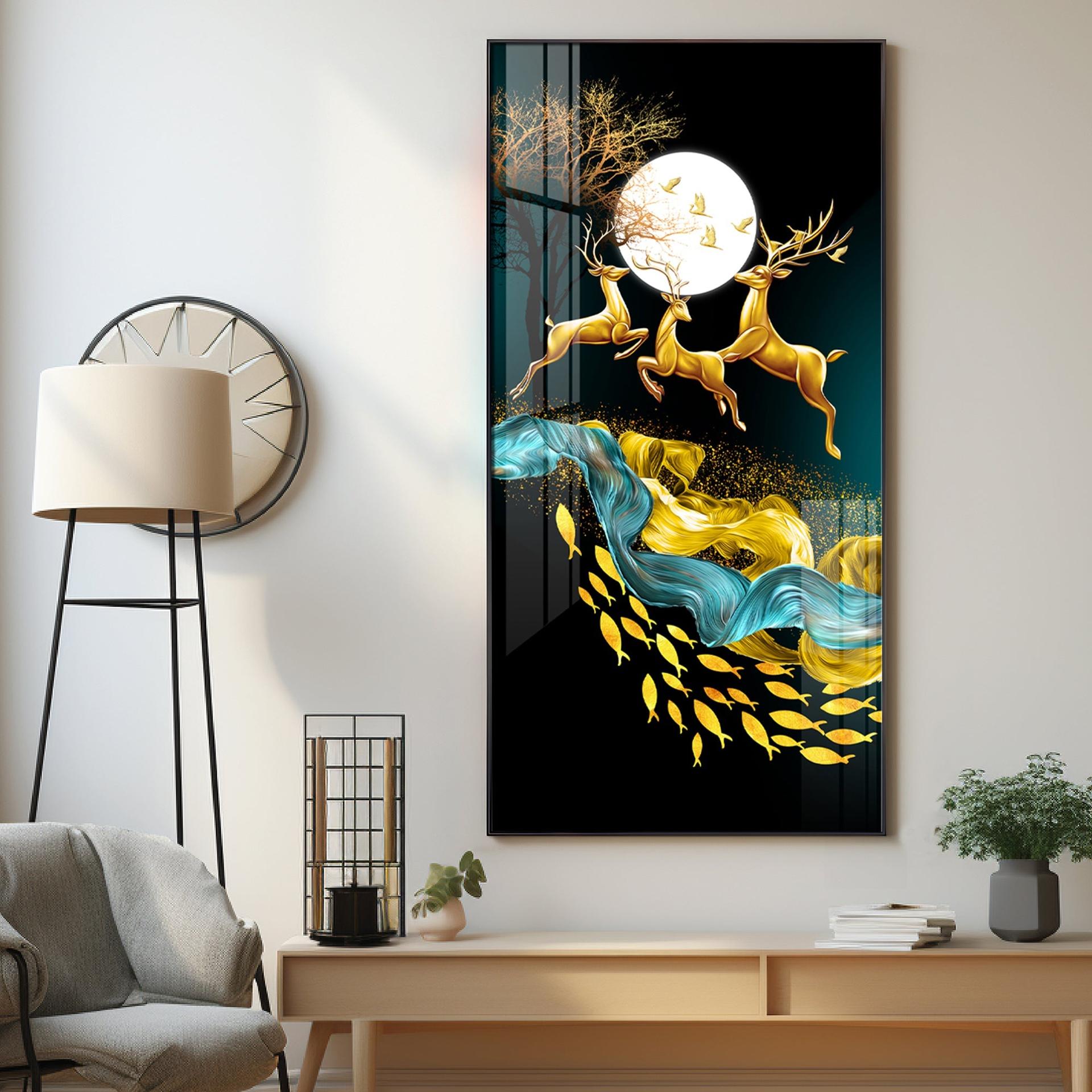 Jolly Deers With Koi Fish Premium Acrylic Vertical Wall Art - Image 13