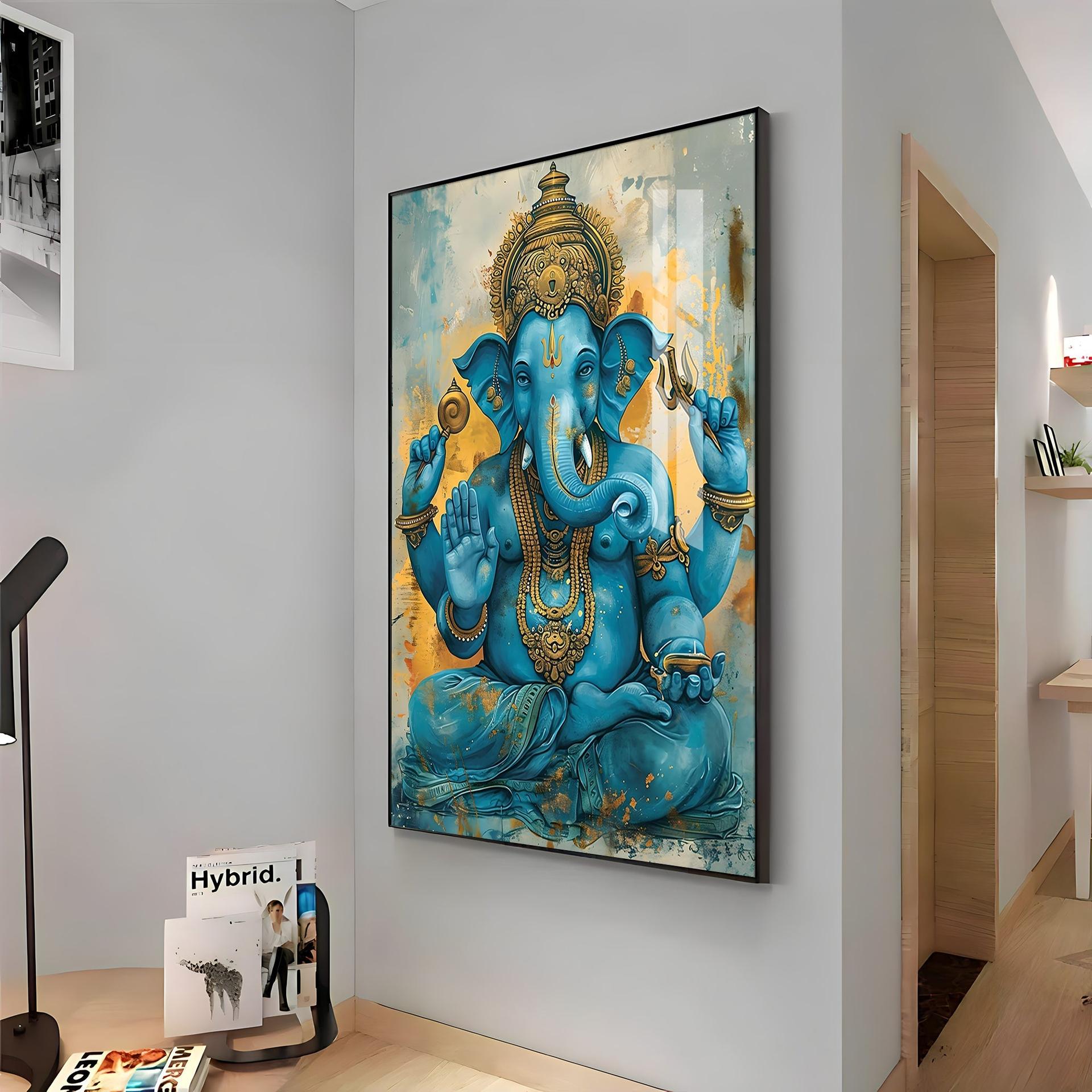Majestic Blue Ganesha Premium Vertical Acrylic Wall Art - Image 16