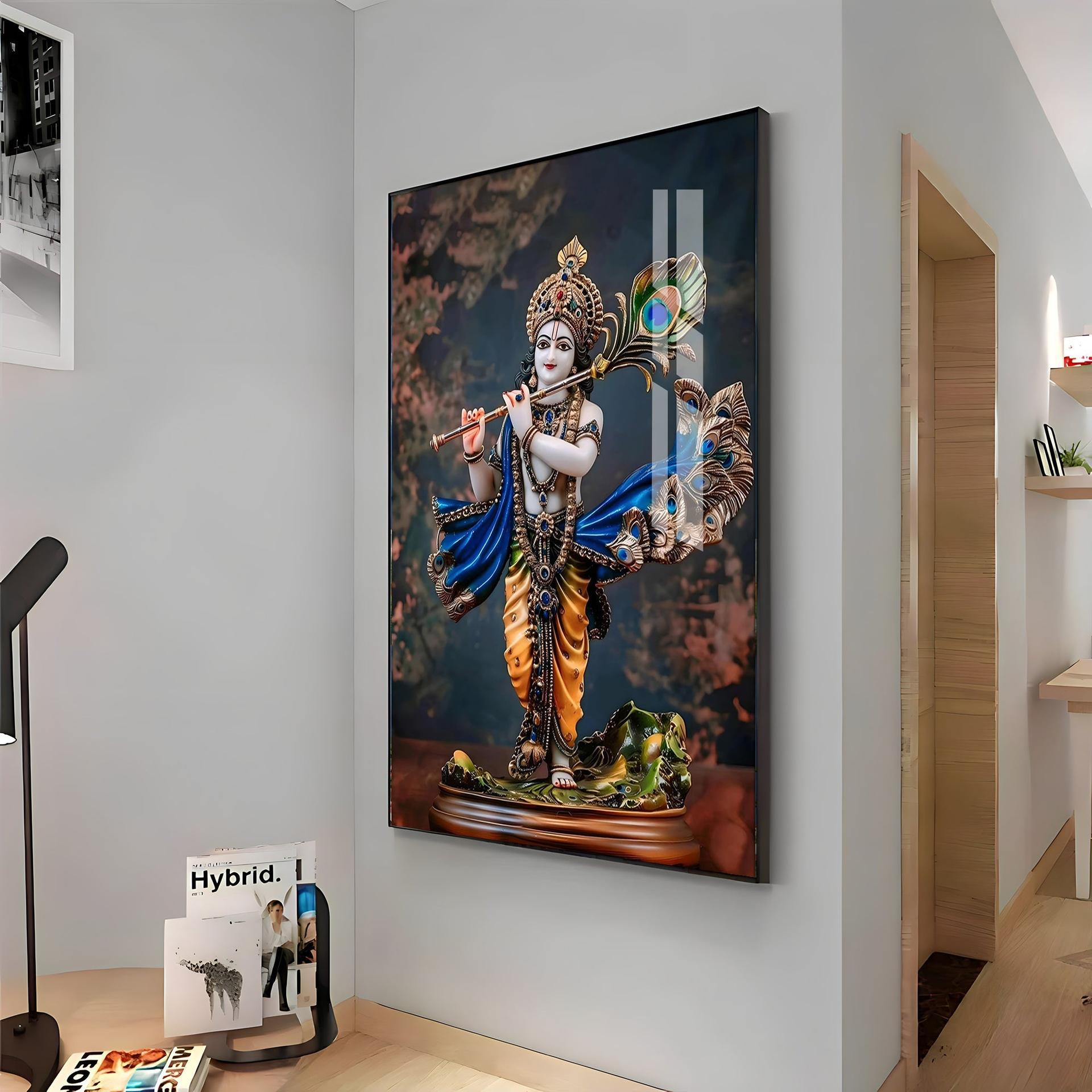 Divine Harmony Of Krishna Premium Vertical Acrylic Wall Art - Image 13