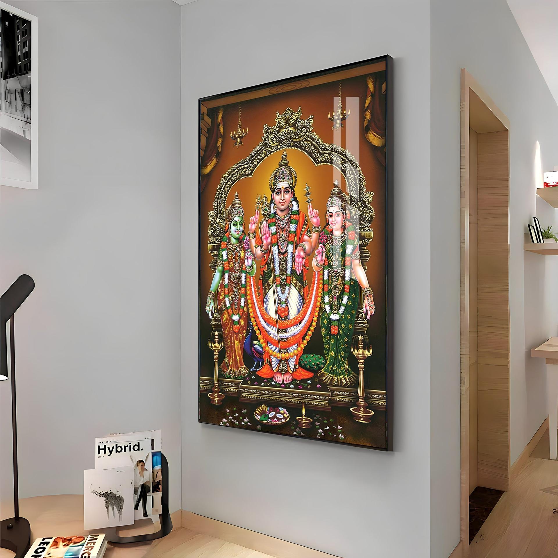 Lord Murugan Valli Deivanai Subramanya Swamy Premium Vertical Acrylic Wall Art - Image 15