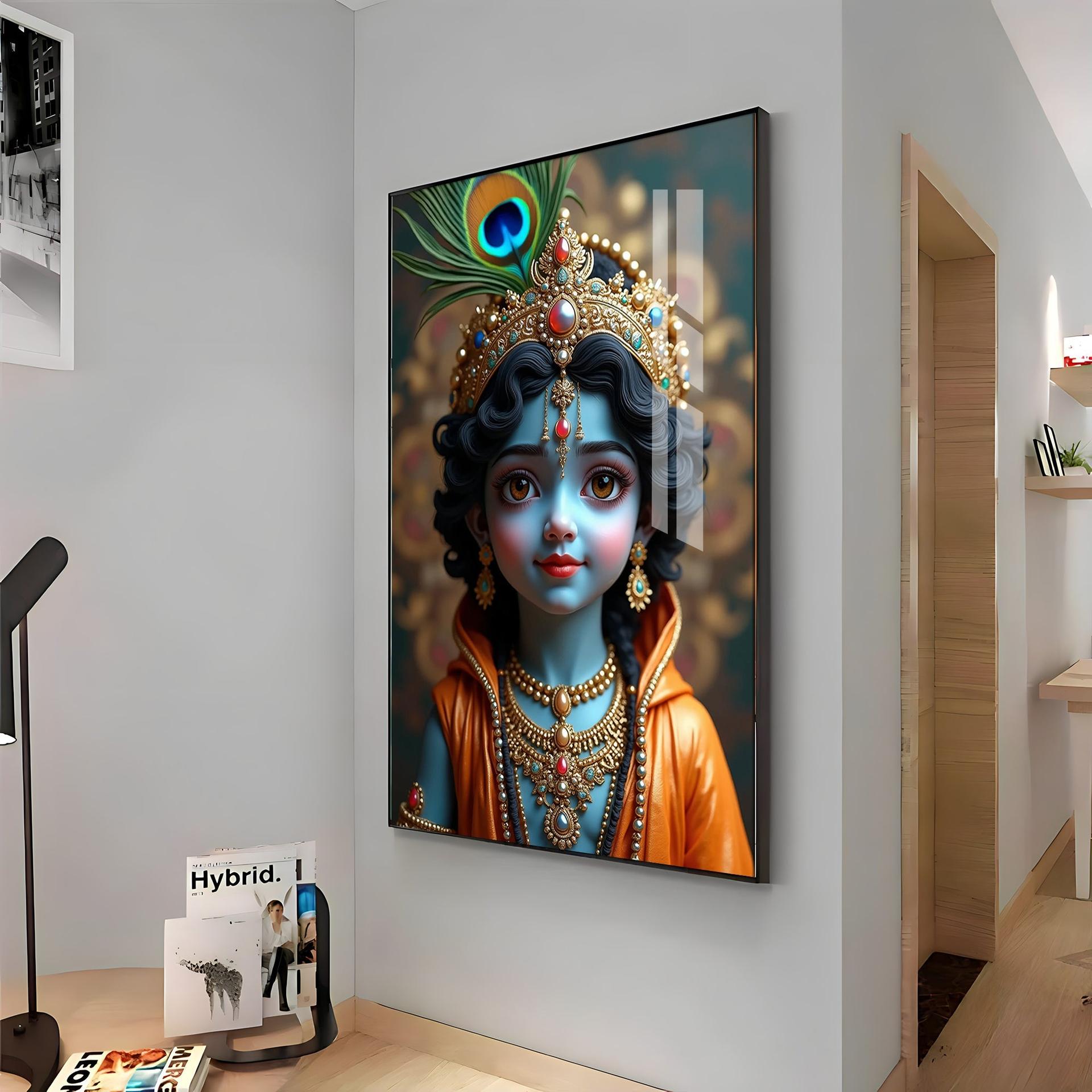 Cute Portriate Of Little Krishna Premium Acrylic Wall Art - Image 14