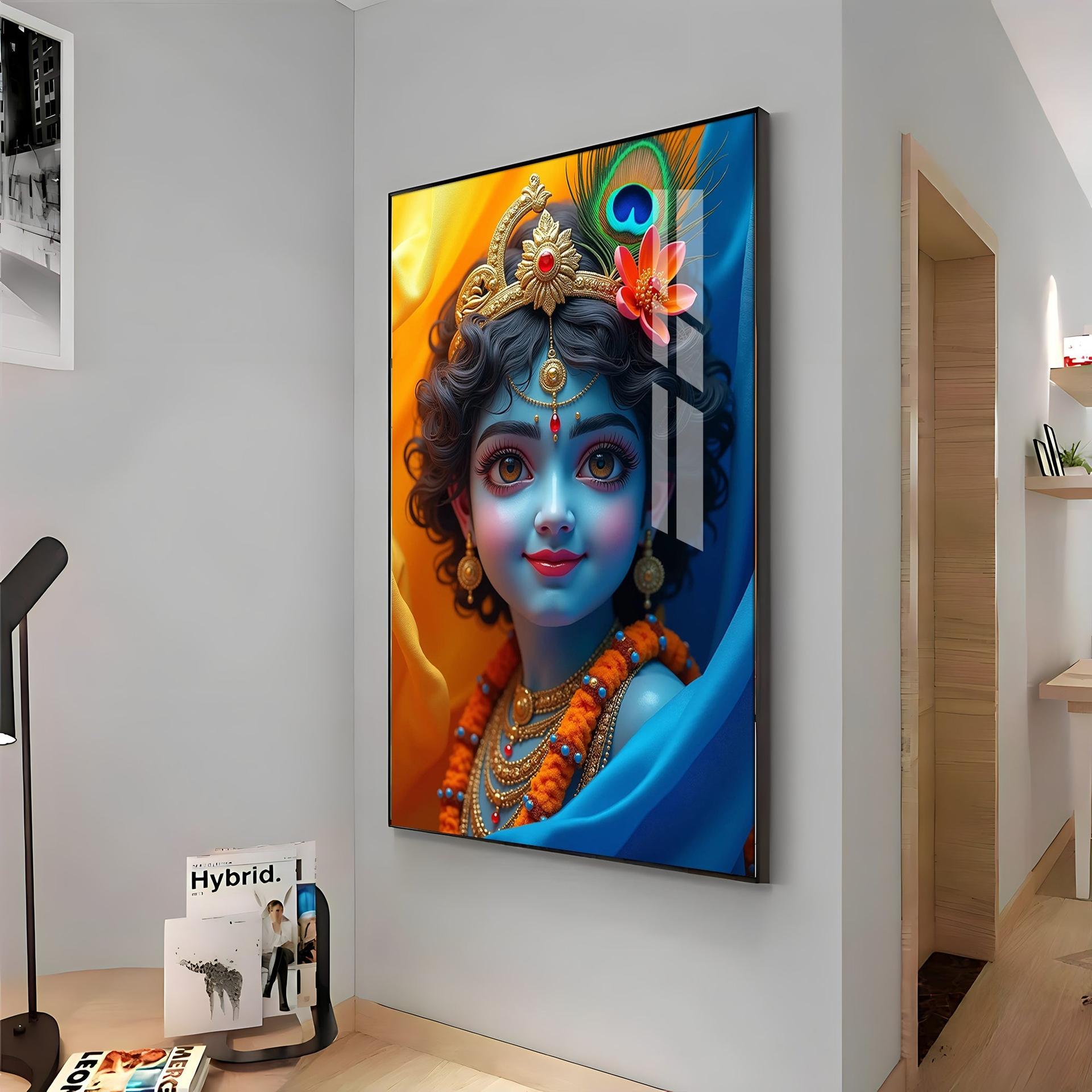 Krishna Smiling Reflection Premium Acrylic Wall Art - Image 11