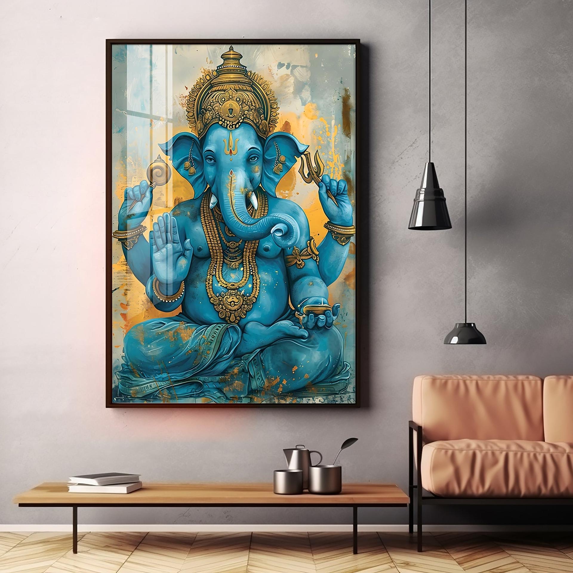 Majestic Blue Ganesha Premium Vertical Acrylic Wall Art - Image 18