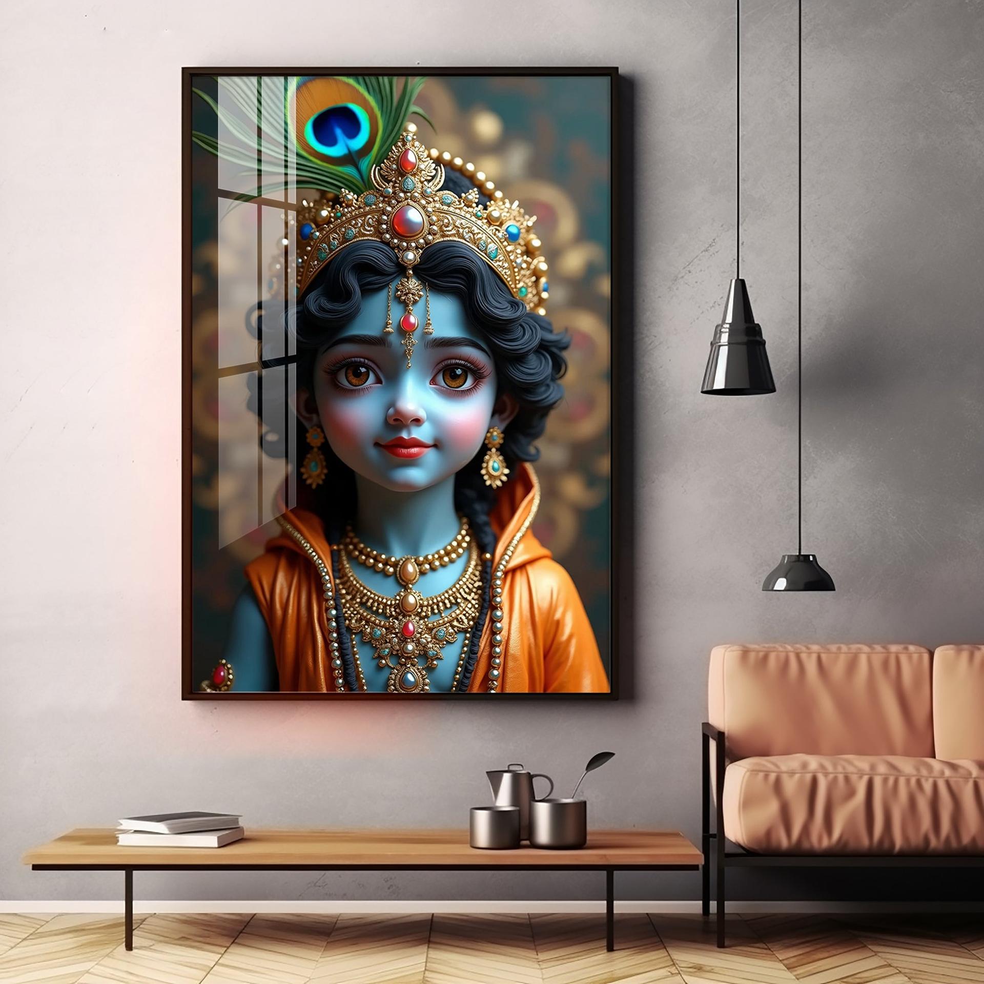 Cute Portriate Of Little Krishna Premium Acrylic Wall Art - Image 12