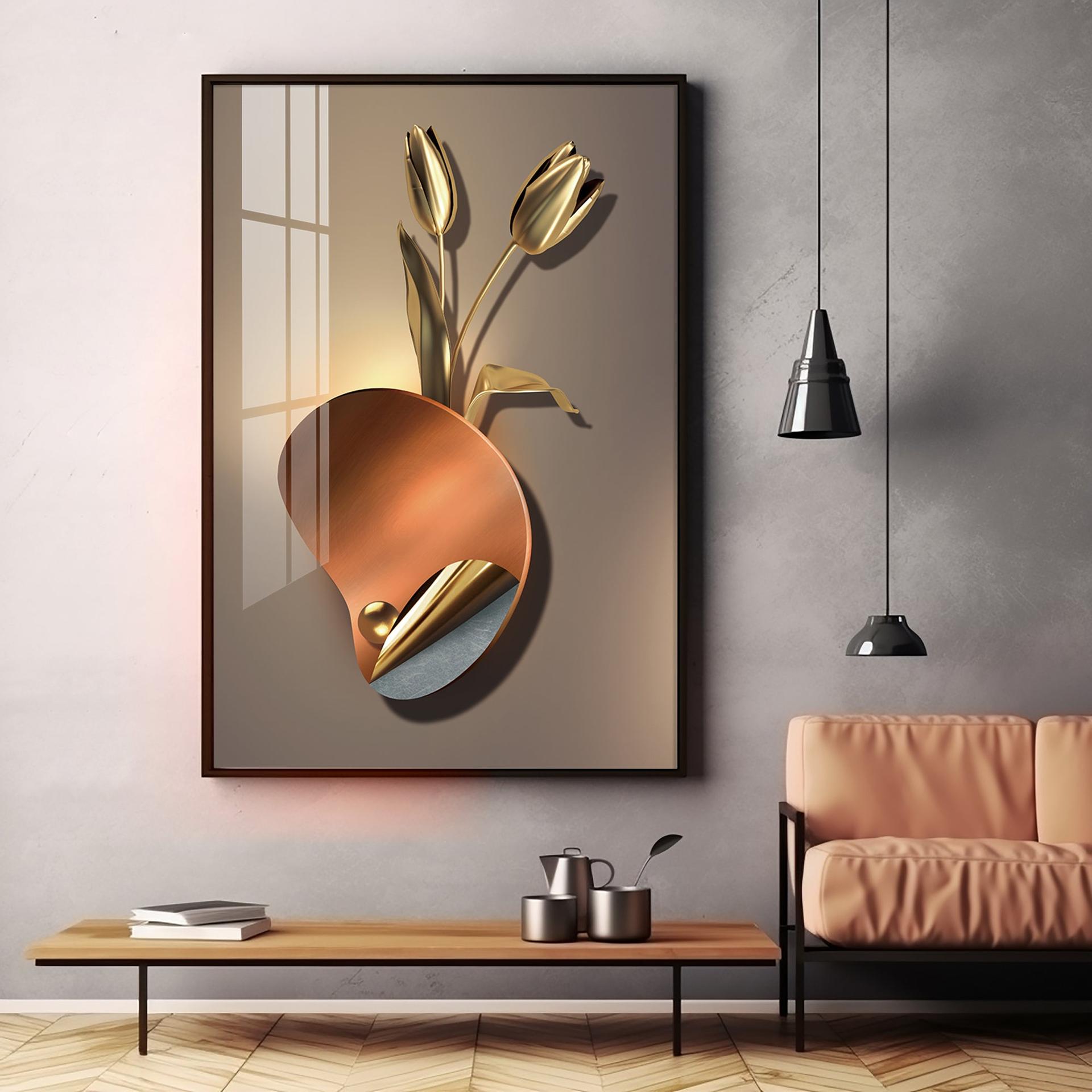 Golden Rose Aura Luxury Crystal Vertical Wall Art - Image 9