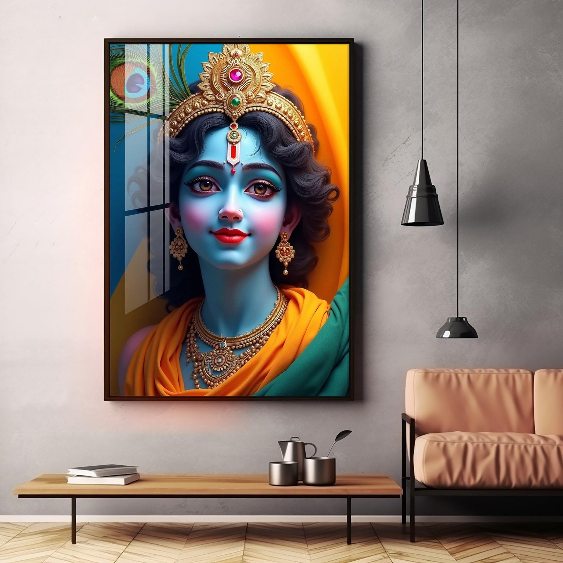 Krishna In Vivid Hues Premium Acrylic Wall Art - Image 14