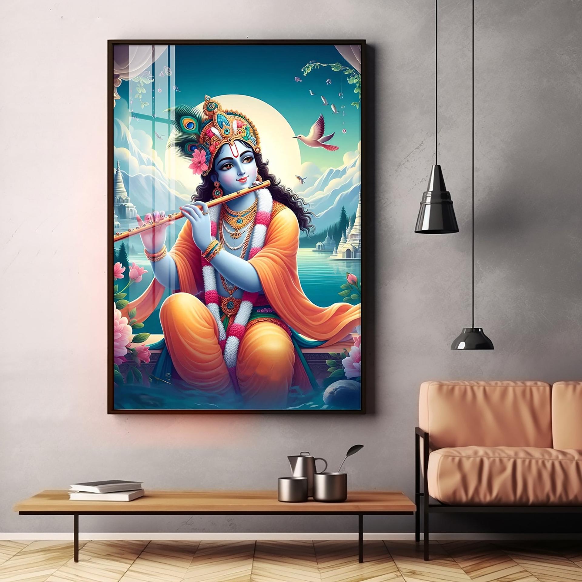 Lord Krishna Devotion Premium Vertical Acrylic Wall Art - Image 17