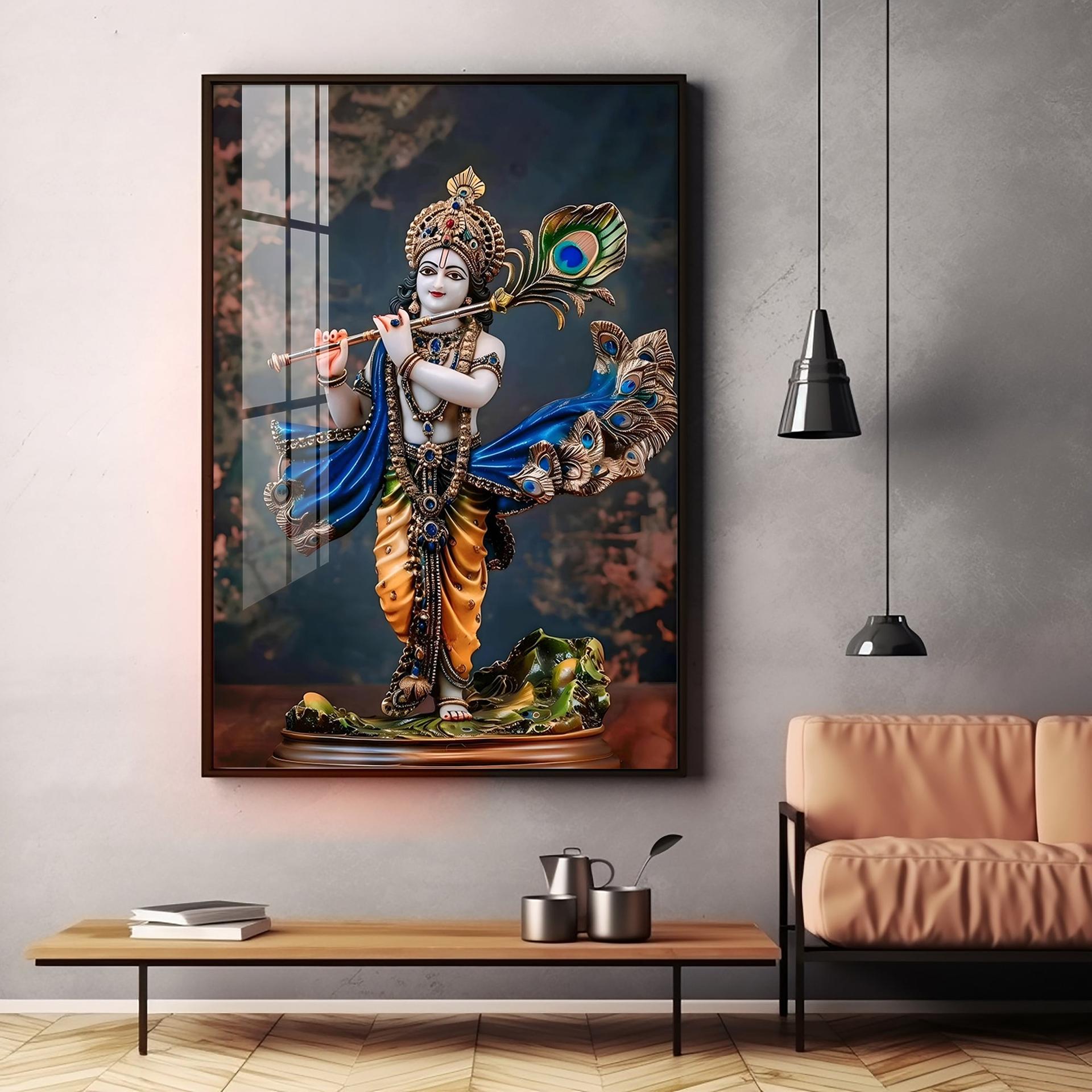 Divine Harmony Of Krishna Premium Vertical Acrylic Wall Art - Image 17