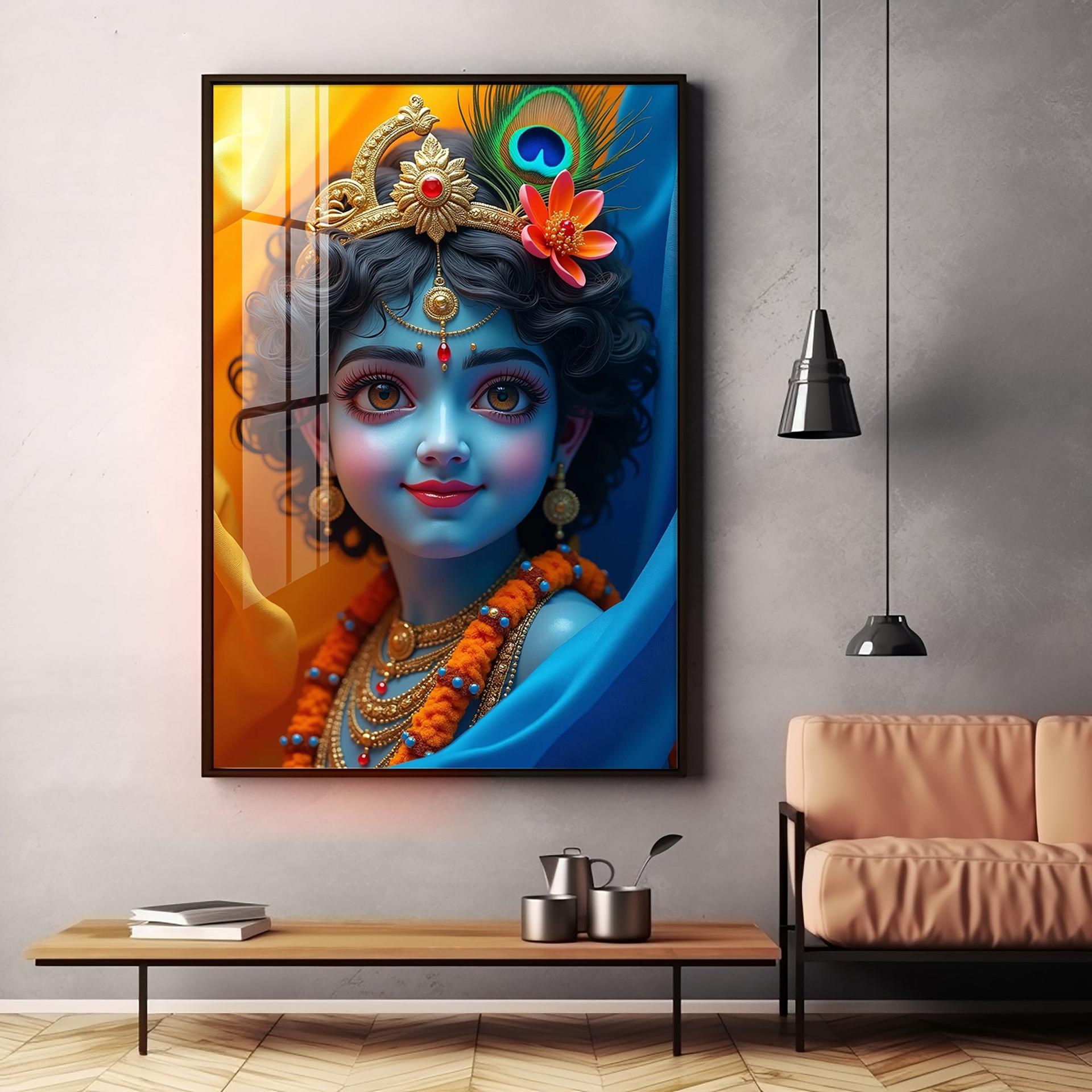 Krishna Smiling Reflection Premium Acrylic Wall Art - Image 13