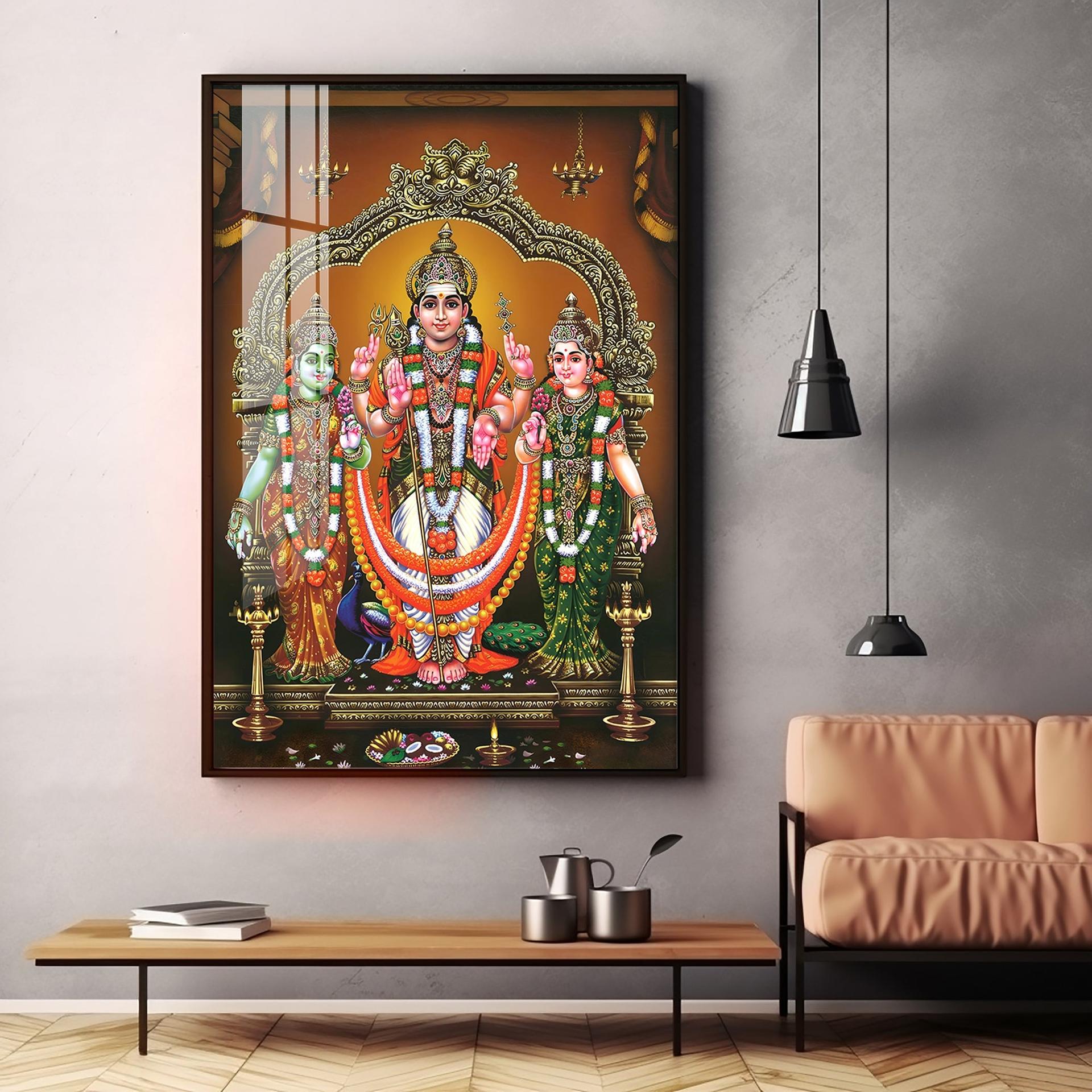 Lord Murugan Valli Deivanai Subramanya Swamy Premium Vertical Acrylic Wall Art - Image 17