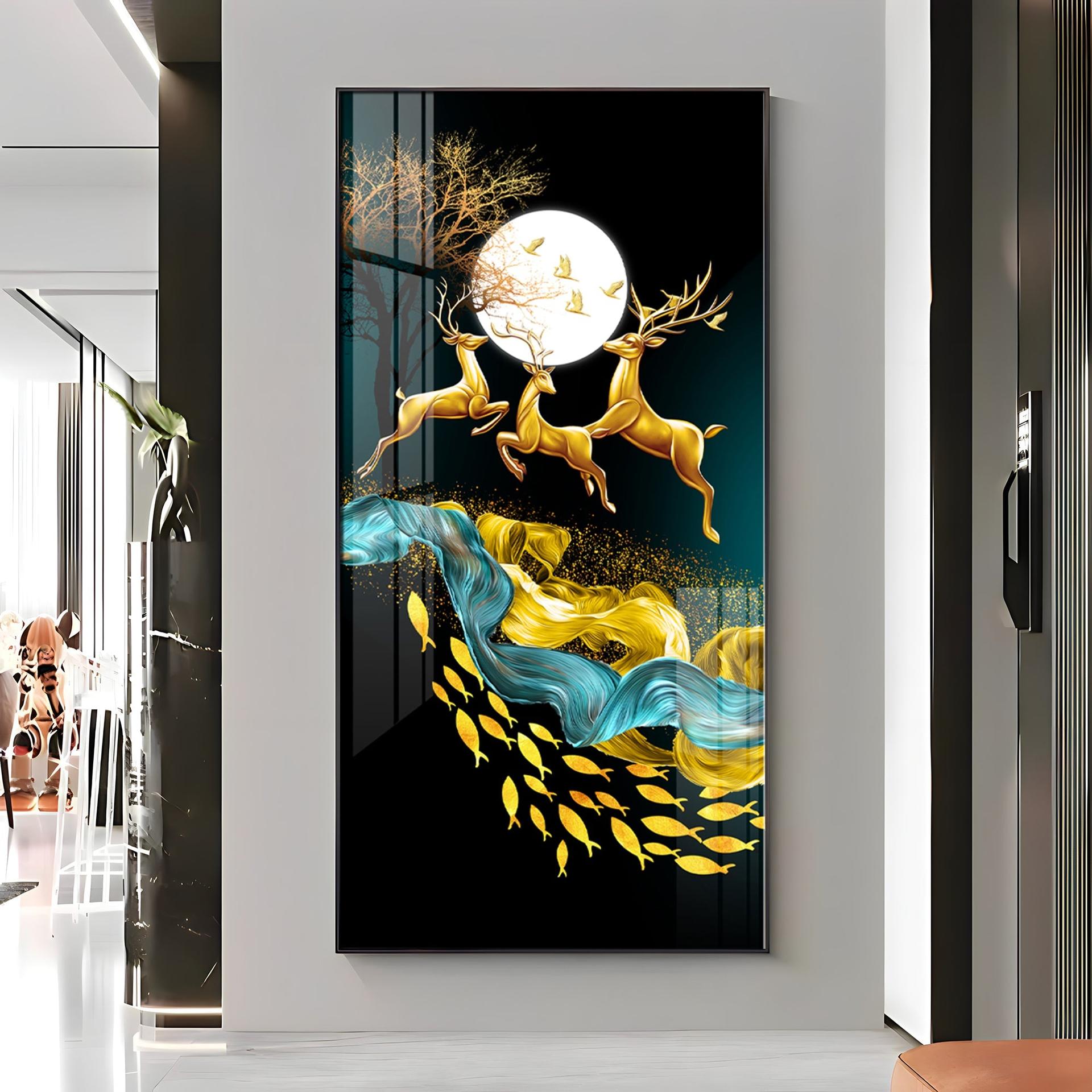 Jolly Deers With Koi Fish Premium Acrylic Vertical Wall Art - Image 15