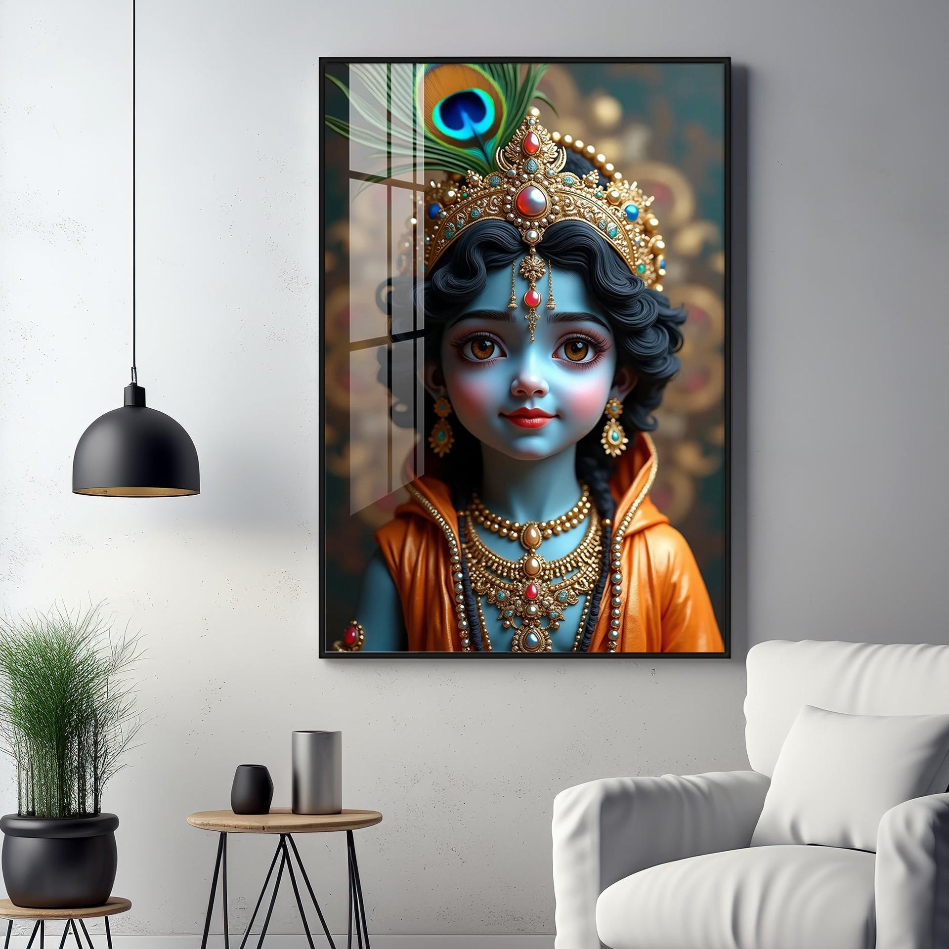 Cute Portriate Of Little Krishna Premium Acrylic Wall Art - Image 10