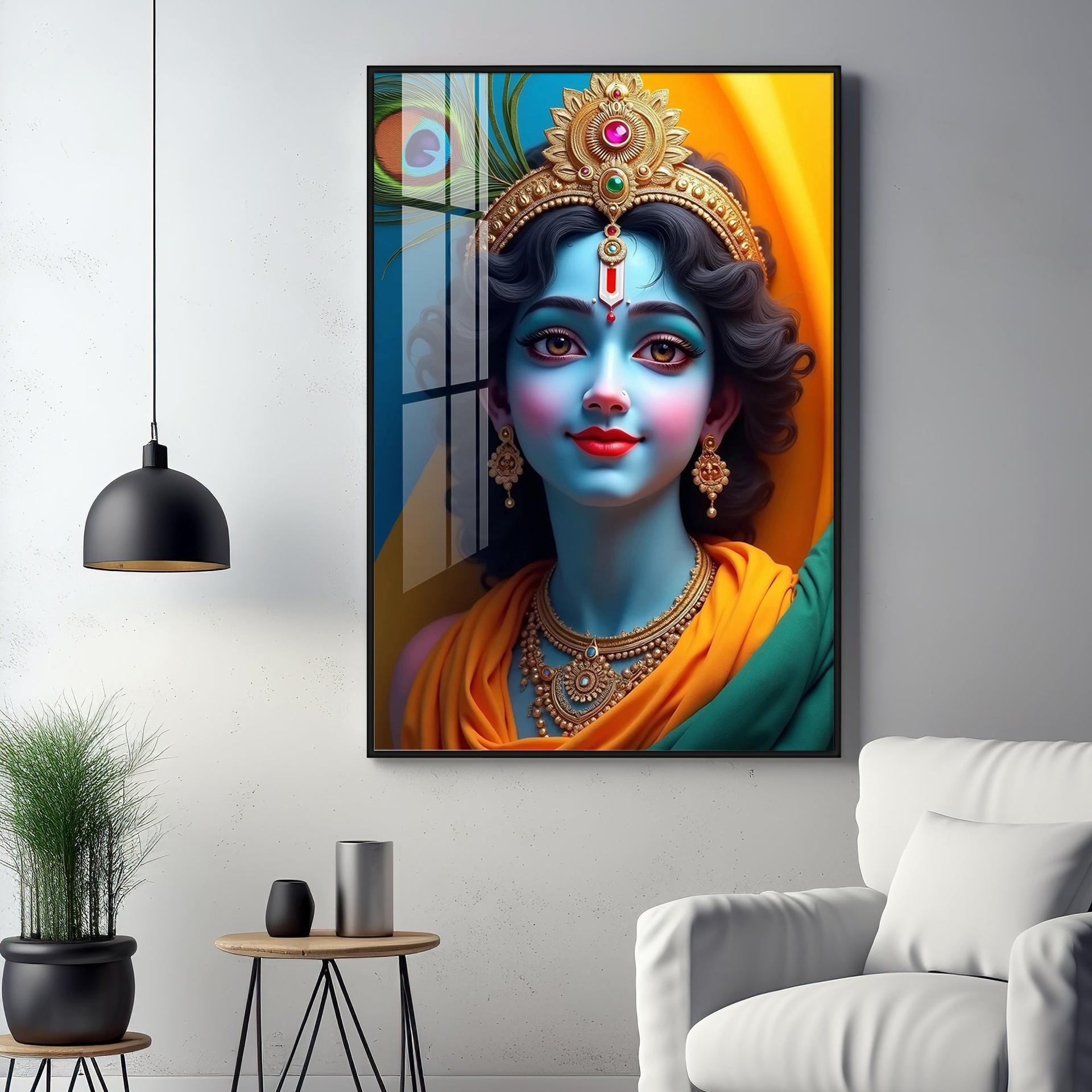 Krishna In Vivid Hues Premium Acrylic Wall Art - Image 10
