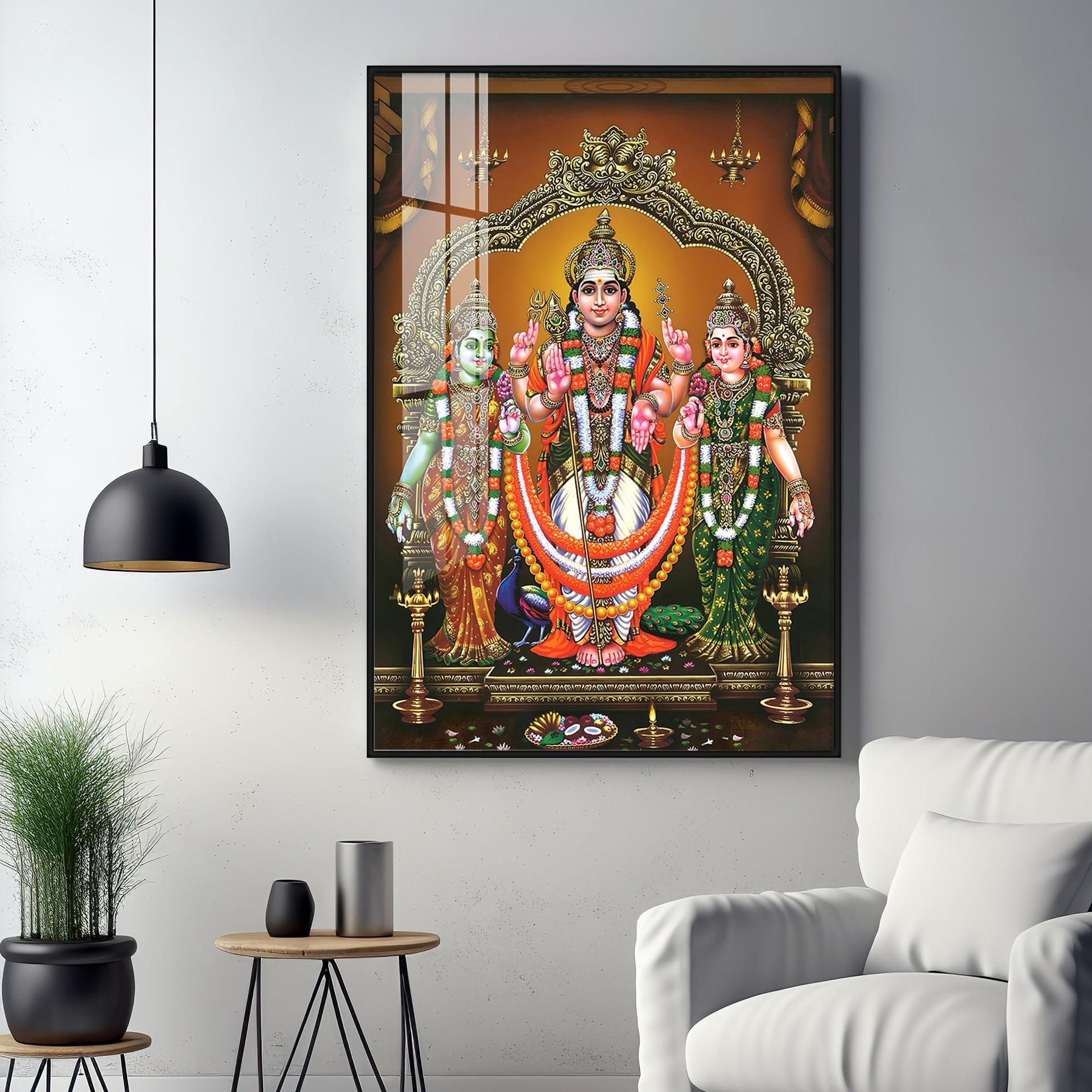 Lord Murugan Valli Deivanai Subramanya Swamy Premium Vertical Acrylic Wall Art - Image 13