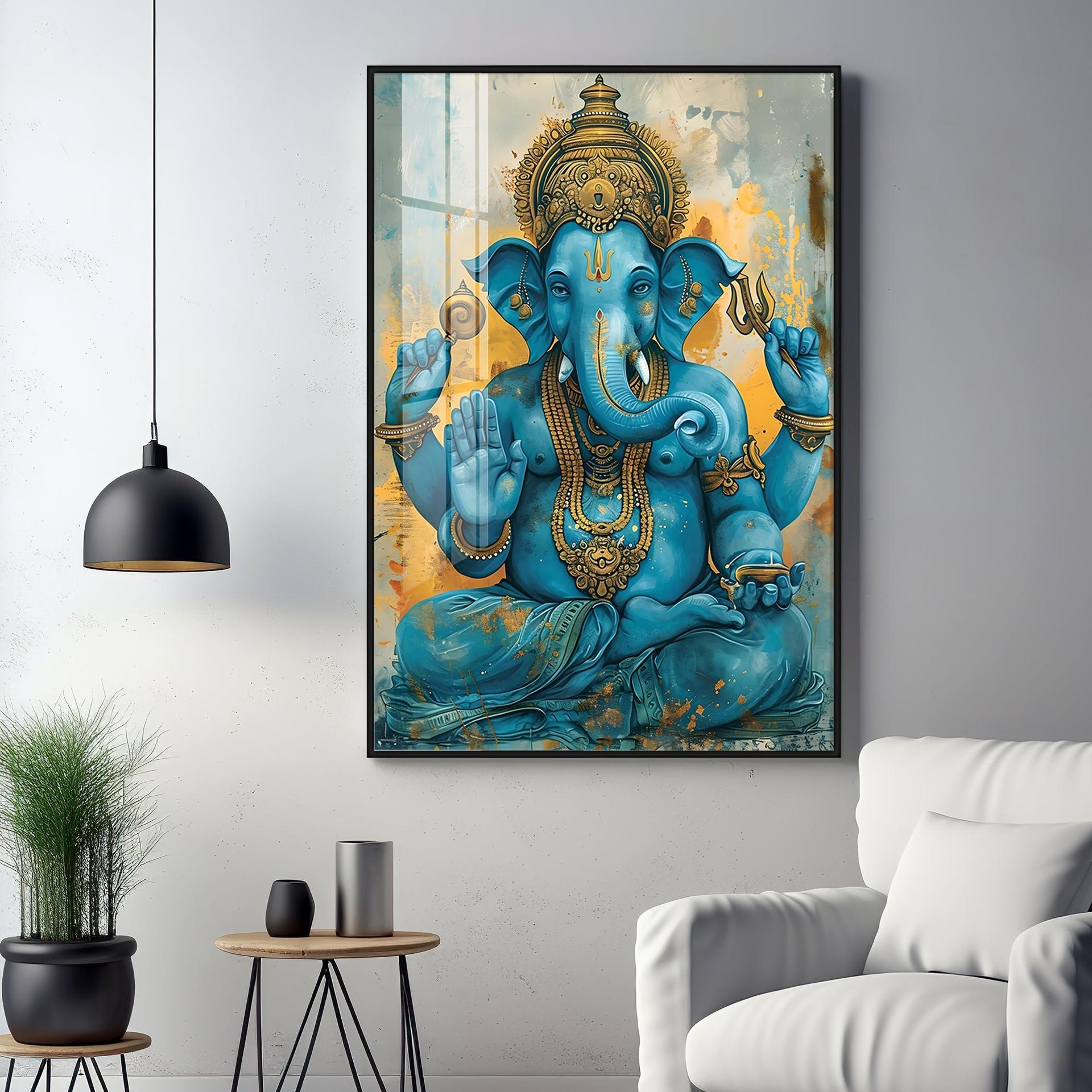 Majestic Blue Ganesha Premium Vertical Acrylic Wall Art - Image 14