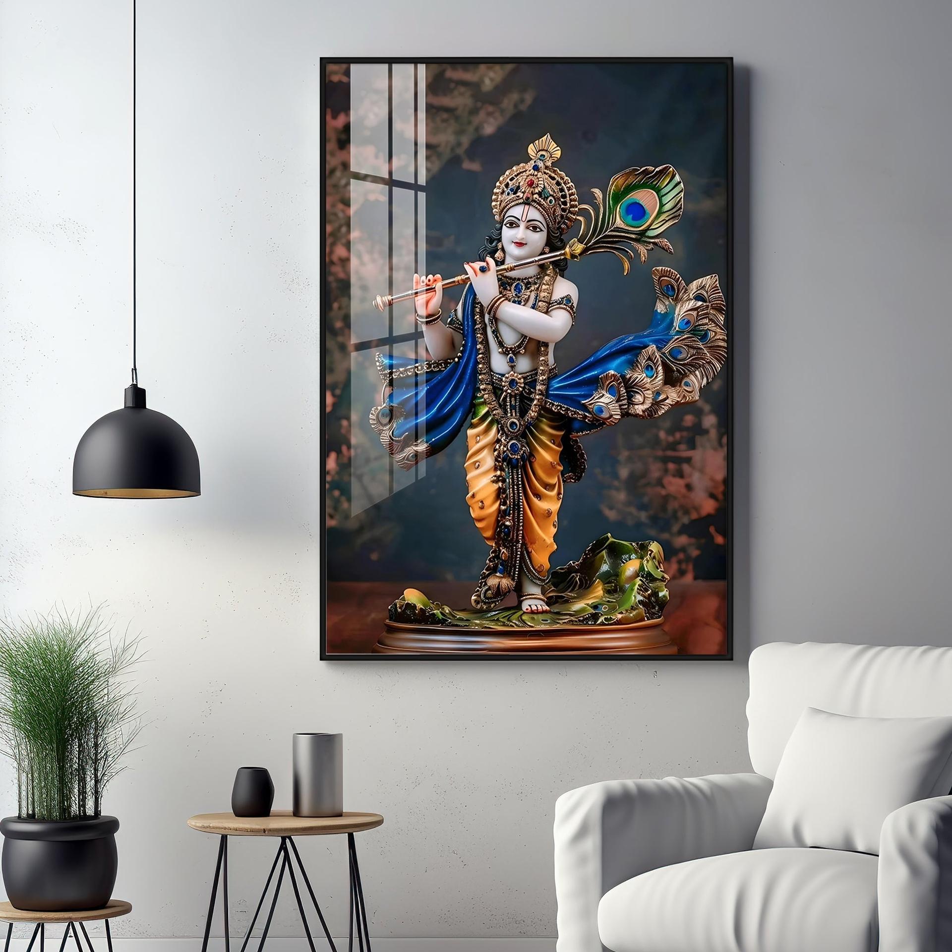 Divine Harmony Of Krishna Premium Vertical Acrylic Wall Art - Image 15