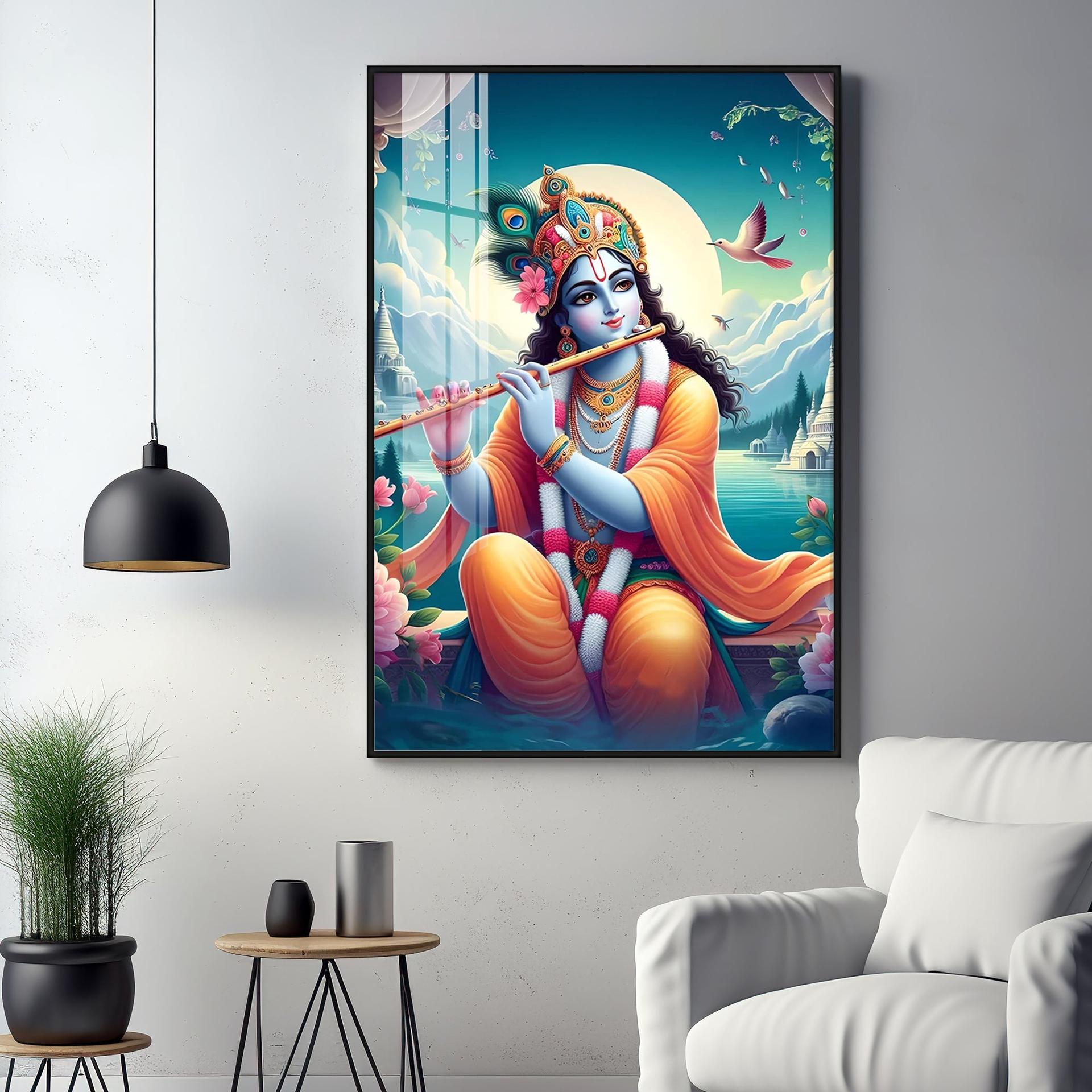 Lord Krishna Devotion Premium Vertical Acrylic Wall Art - Image 13