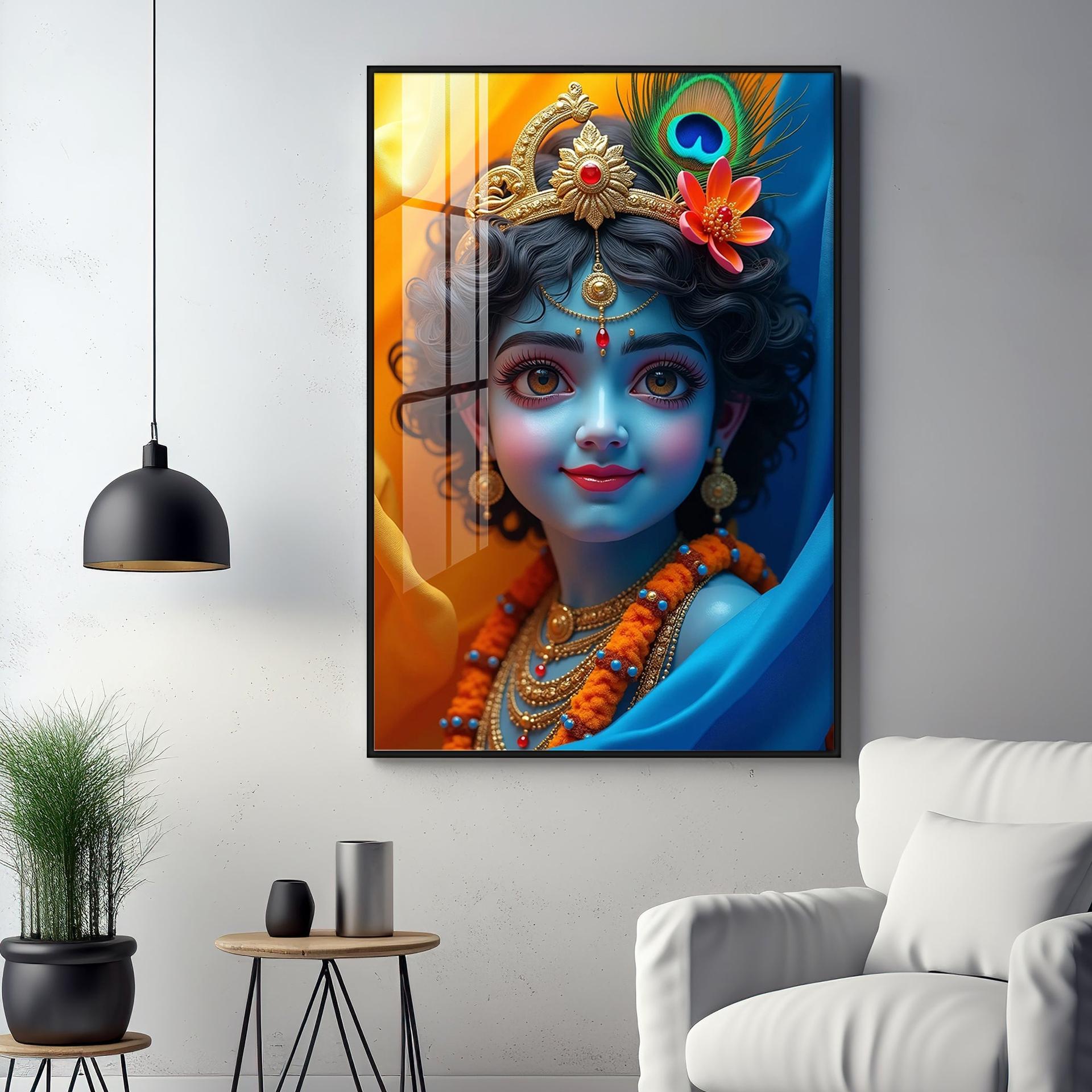 Krishna Smiling Reflection Premium Acrylic Wall Art - Image 9