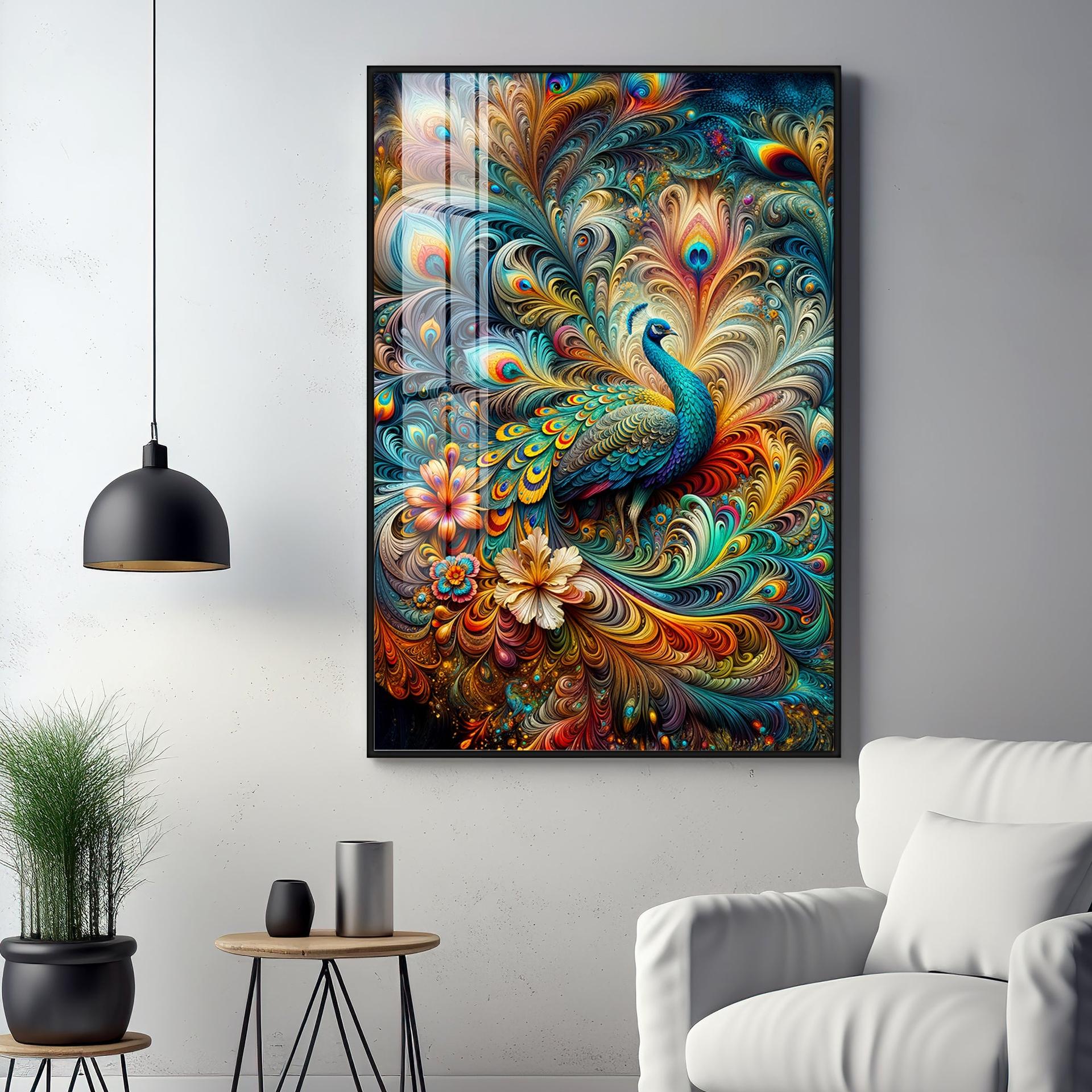 Chromatic Peacock Elegance Luxury Crystal Vertical Wall Art - Image 12