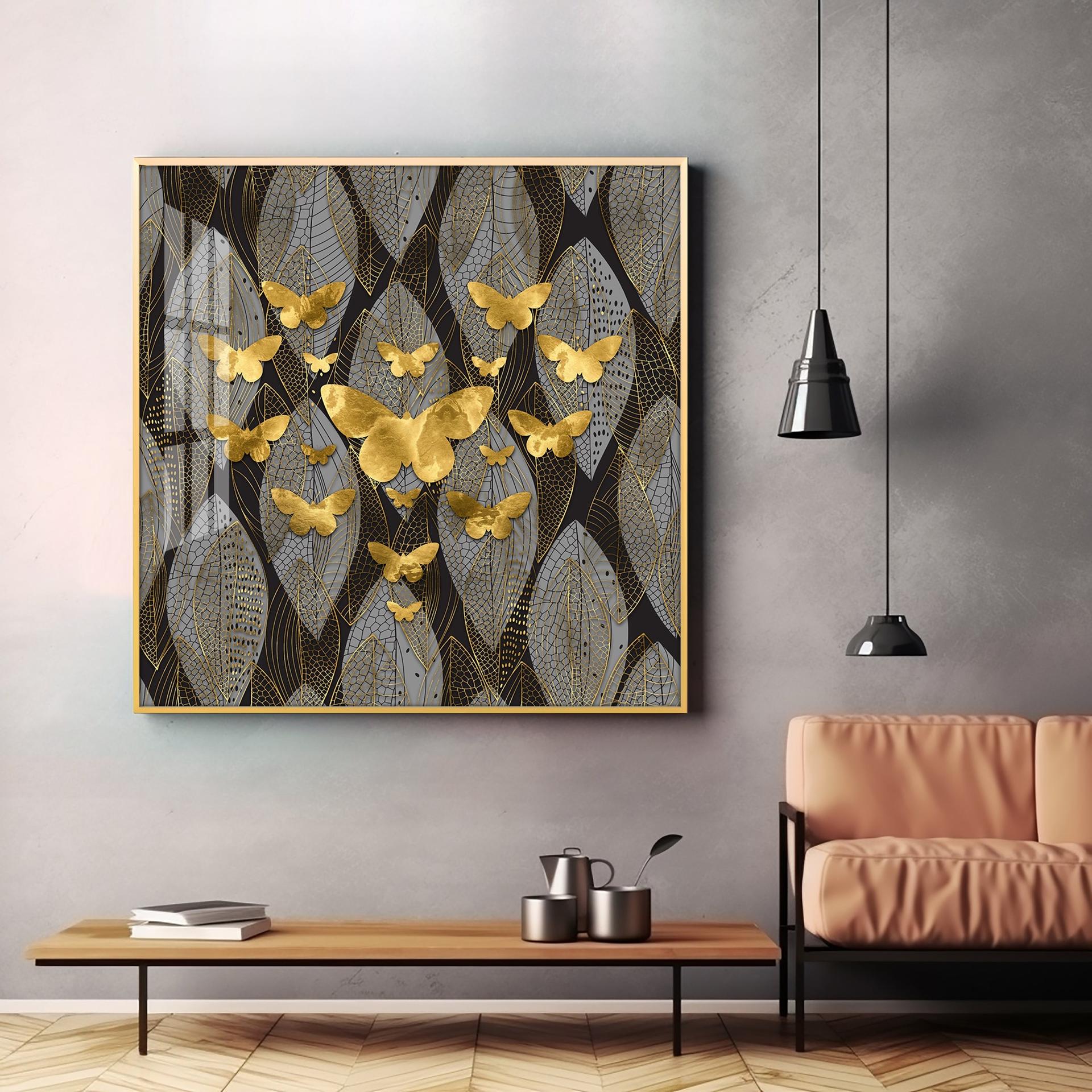 Golden Butterfly Light Luxury Premium Acrylic Square Wall Art - Image 3