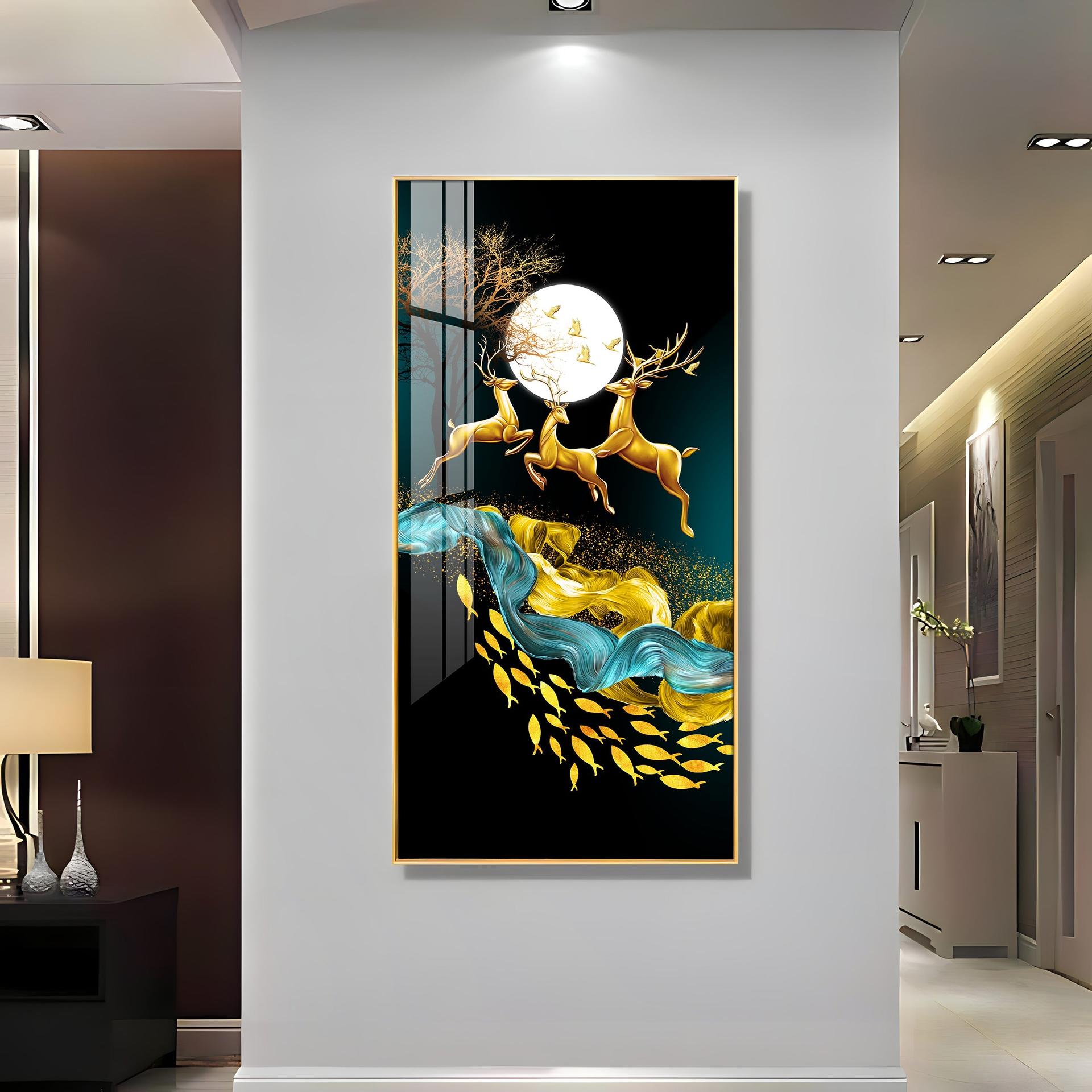 Jolly Deers With Koi Fish Premium Acrylic Vertical Wall Art - Image 5