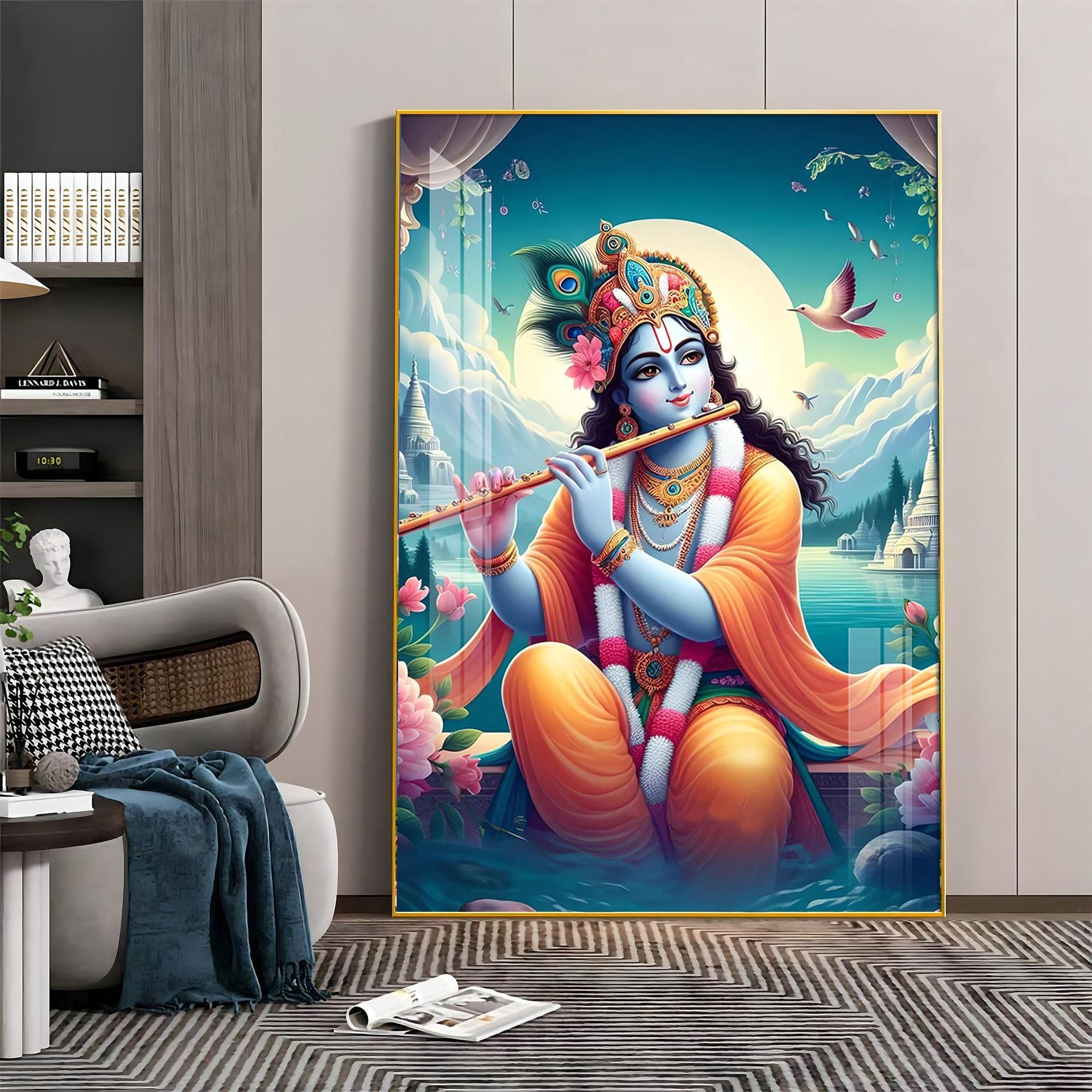 Lord Krishna Devotion Premium Vertical Acrylic Wall Art - Image 10
