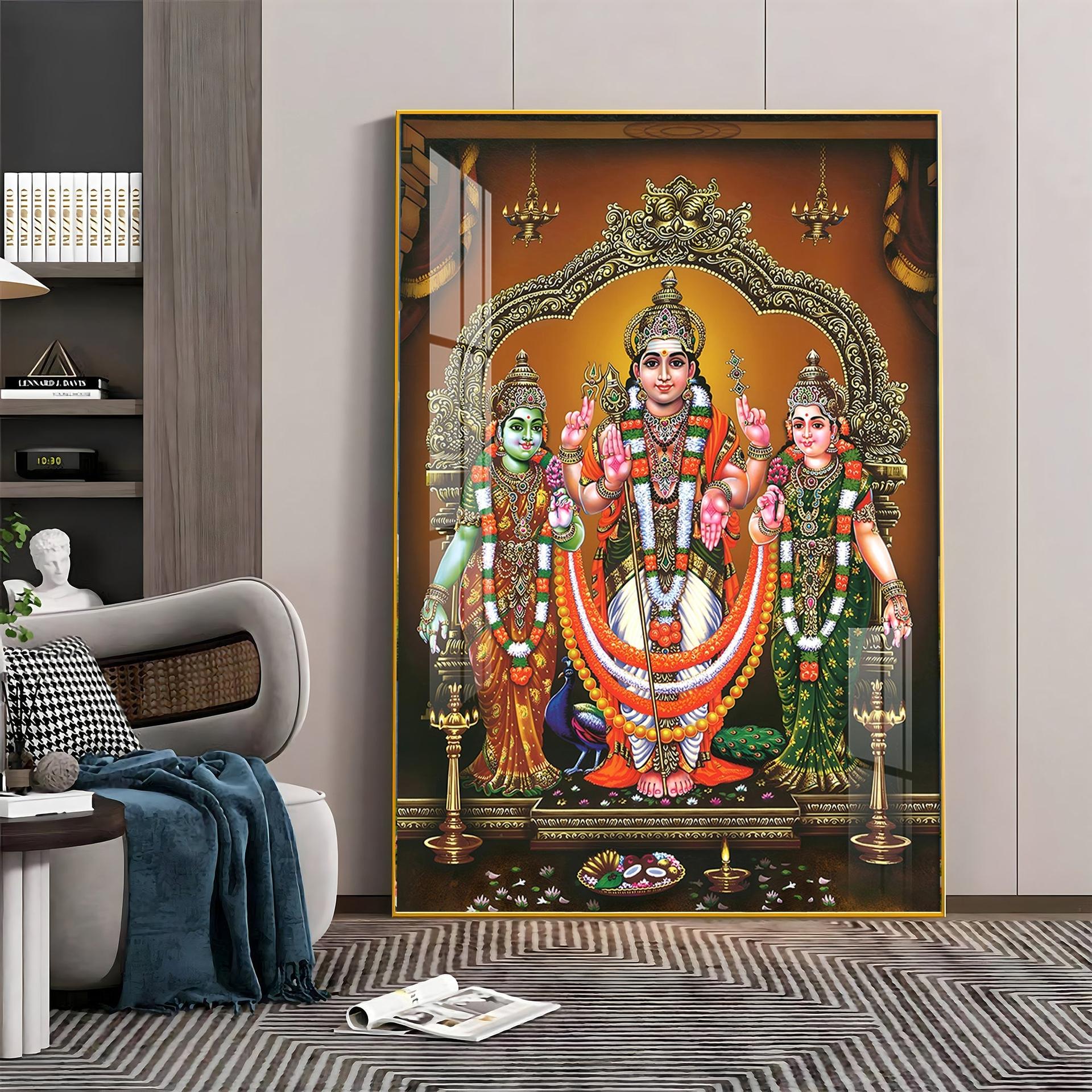 Lord Murugan Valli Deivanai Subramanya Swamy Premium Vertical Acrylic Wall Art - Image 10