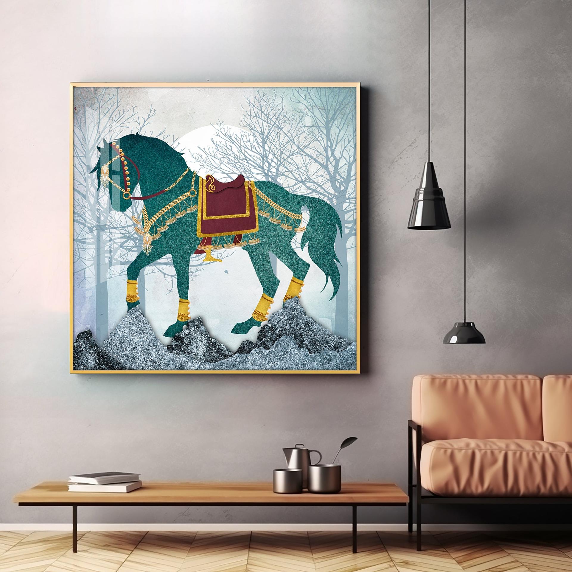 European Abstract Three-Dimensional Horse Premium Acrylic Square Wall Art - Image 2