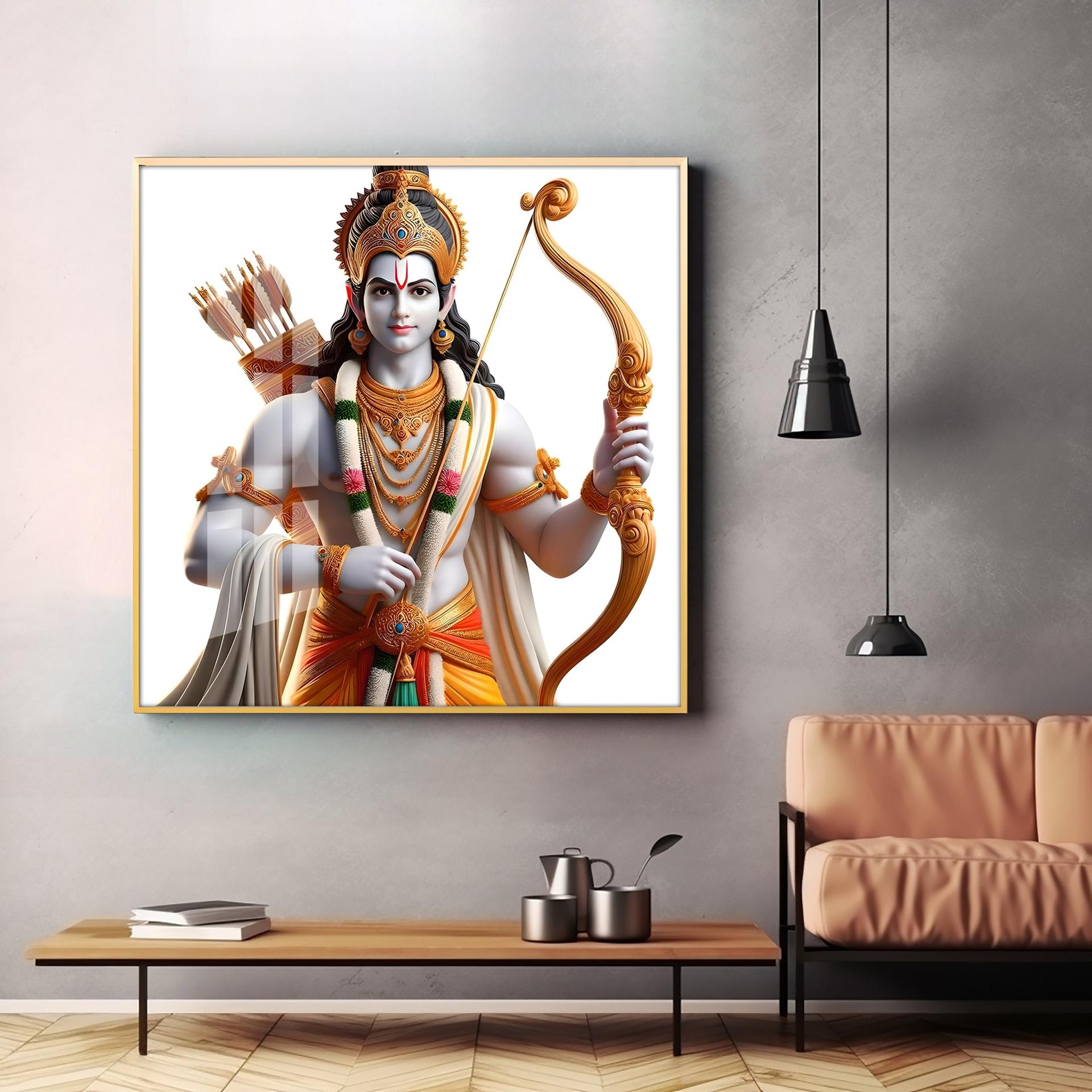 King Of Ayodhya Shree Ram Premium Acrylic Square Wall Art - Image 3