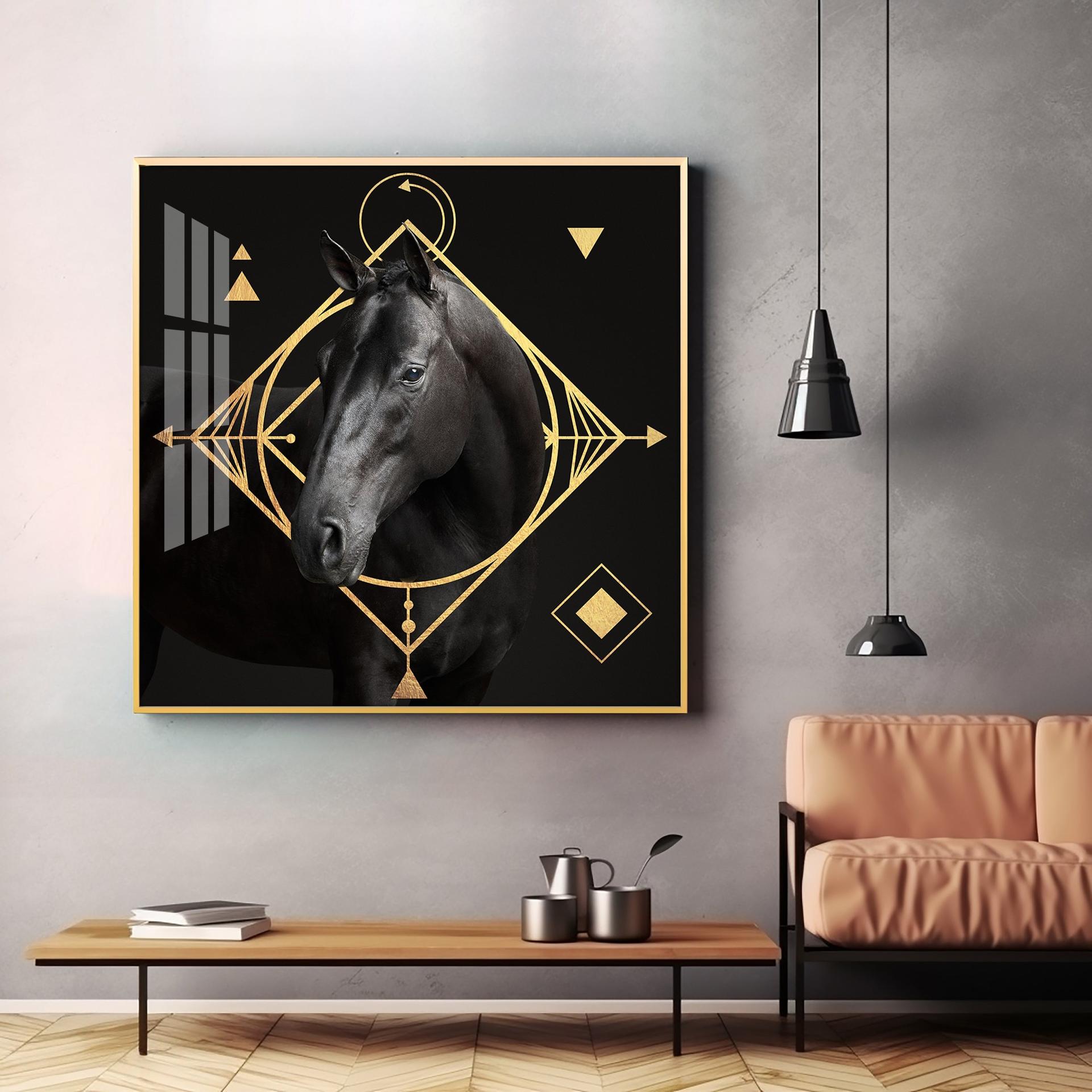 Gold Foil Horse Premium Acrylic Square Wall Art - Image 3