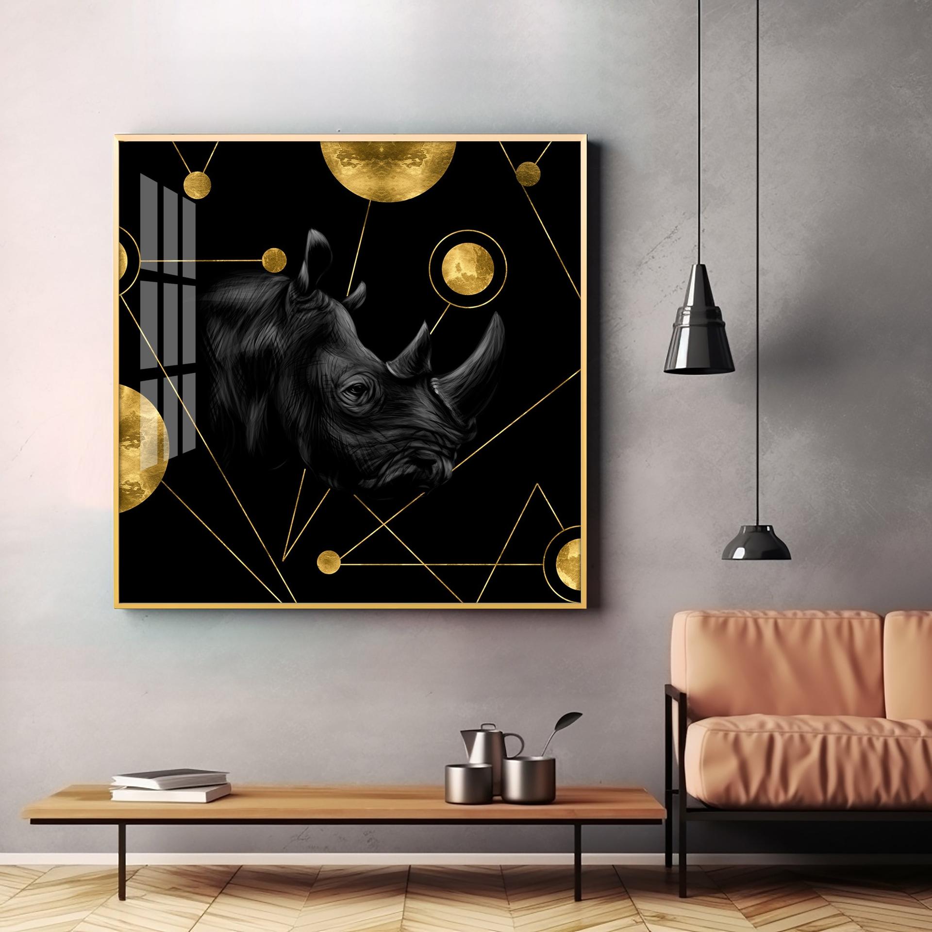 Golden Rhinoceros Luxury Art Premium Acrylic Square Wall Art - Image 3