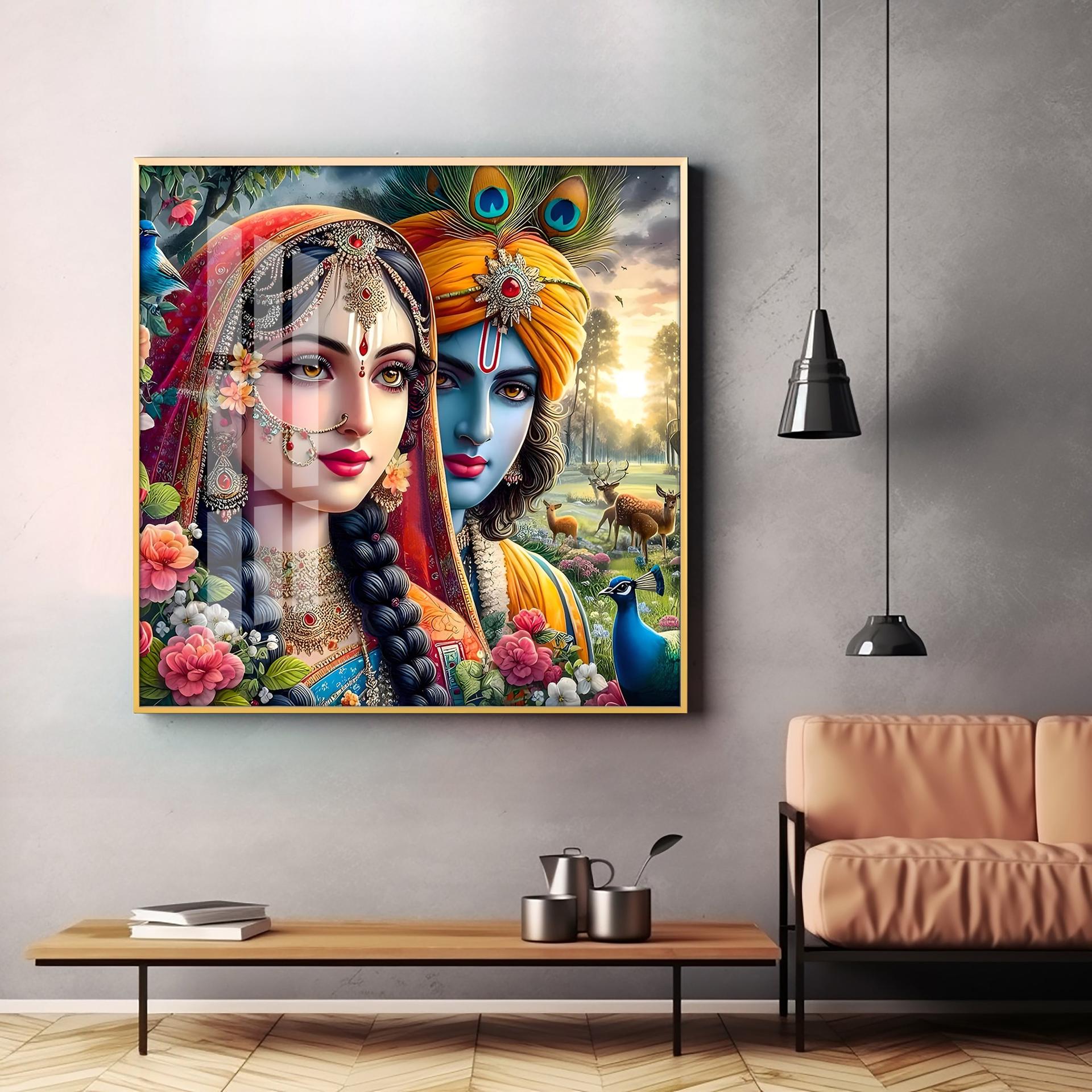 Lovely Radha Krishna Premium Acrylic Square Wall Art - Image 12