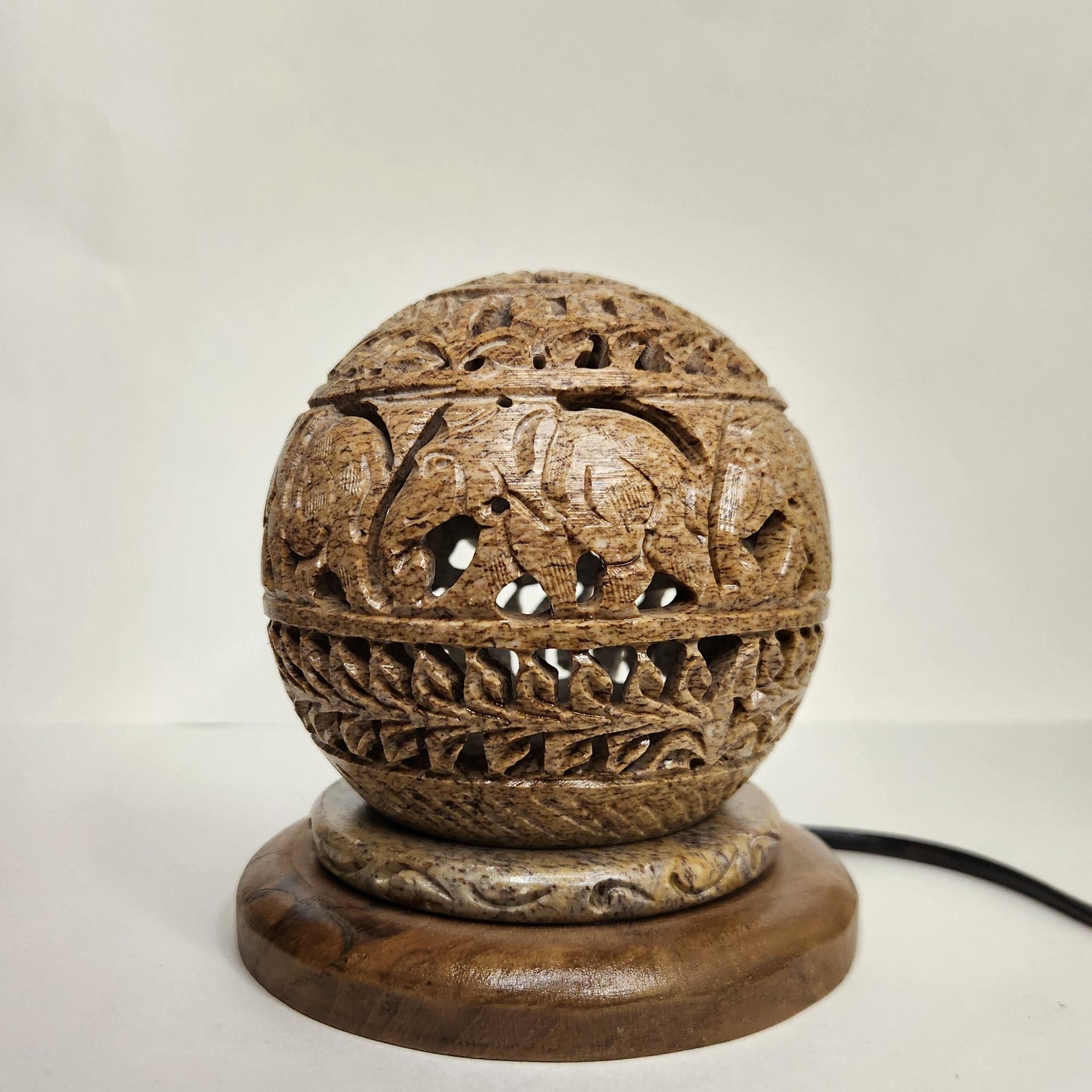 Hand-Carved Stone Lamp With Wooden Stand - Image 9
