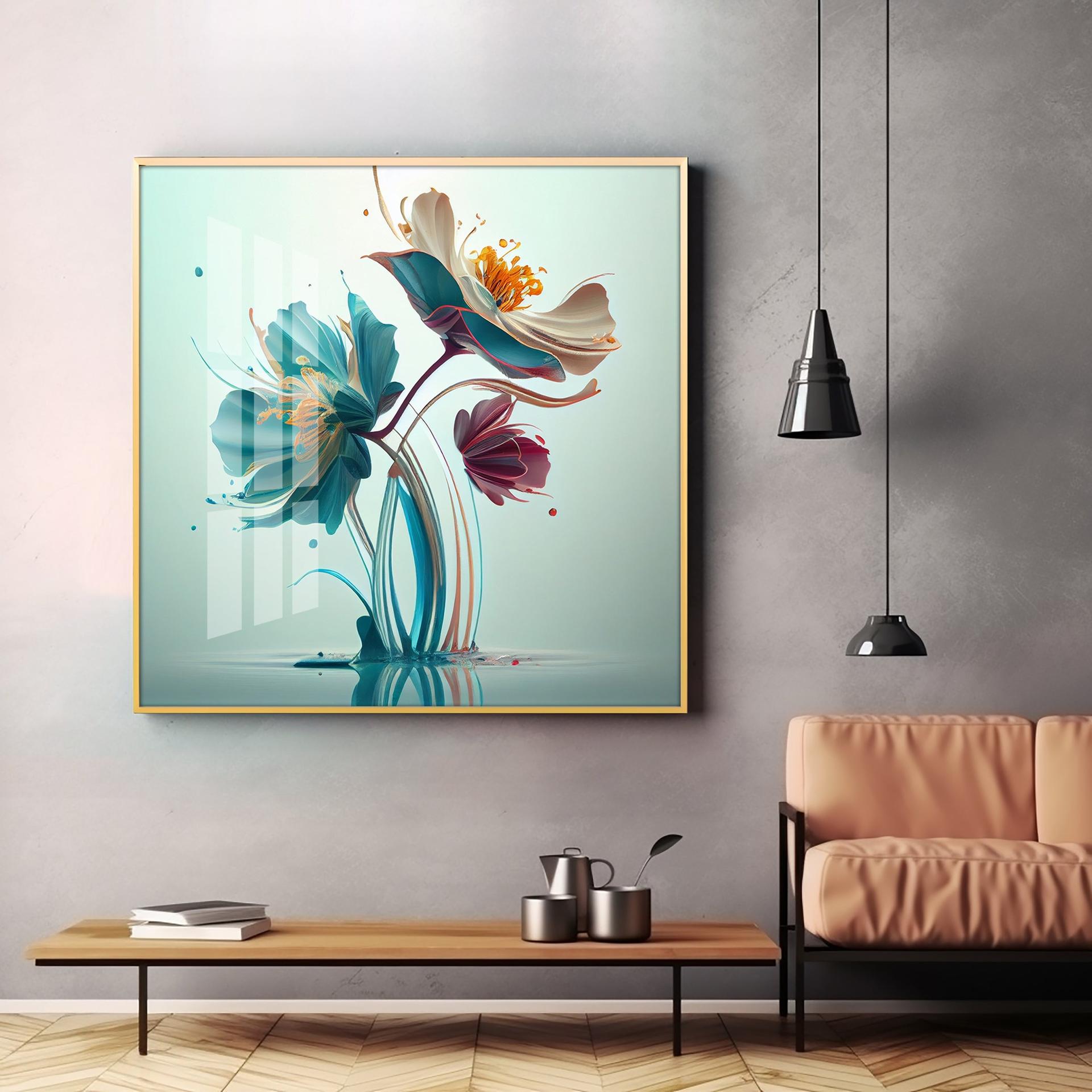 Beautiful Surrealistic Flowers Premium Acrylic Square Wall Art - Image 4