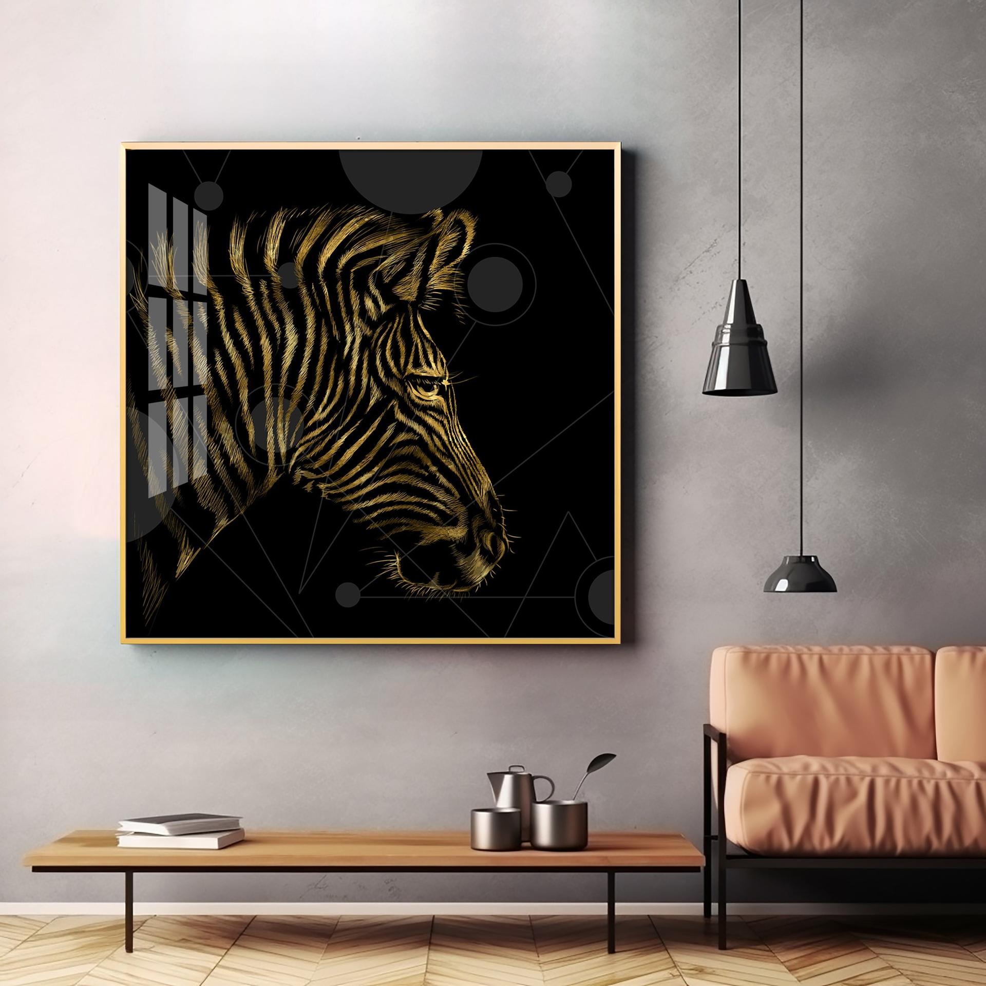 Modern Zebra Abstract Art Living Room Premium Acrylic Square Wall Art - Image 3