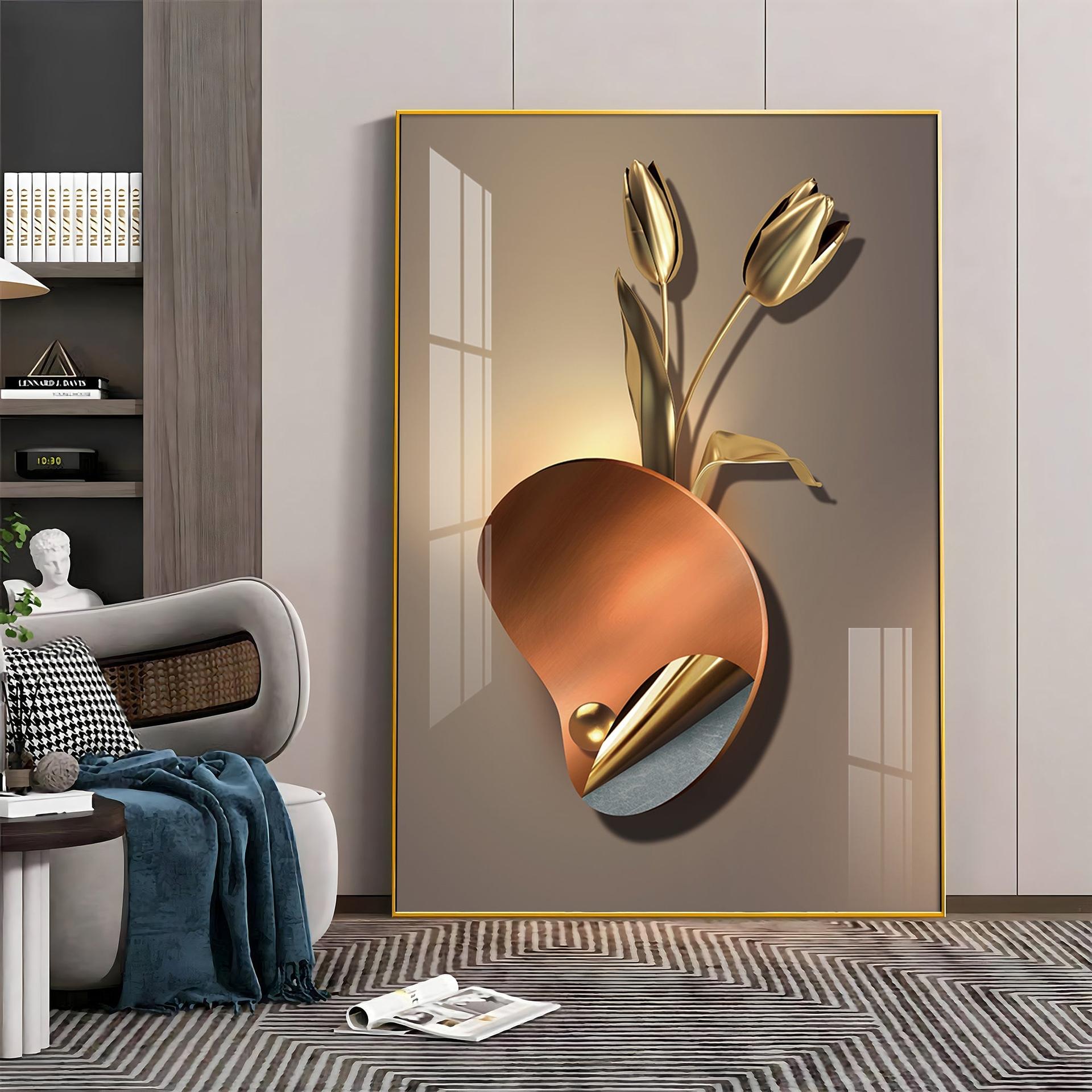 Golden Rose Aura Luxury Crystal Vertical Wall Art - Image 7