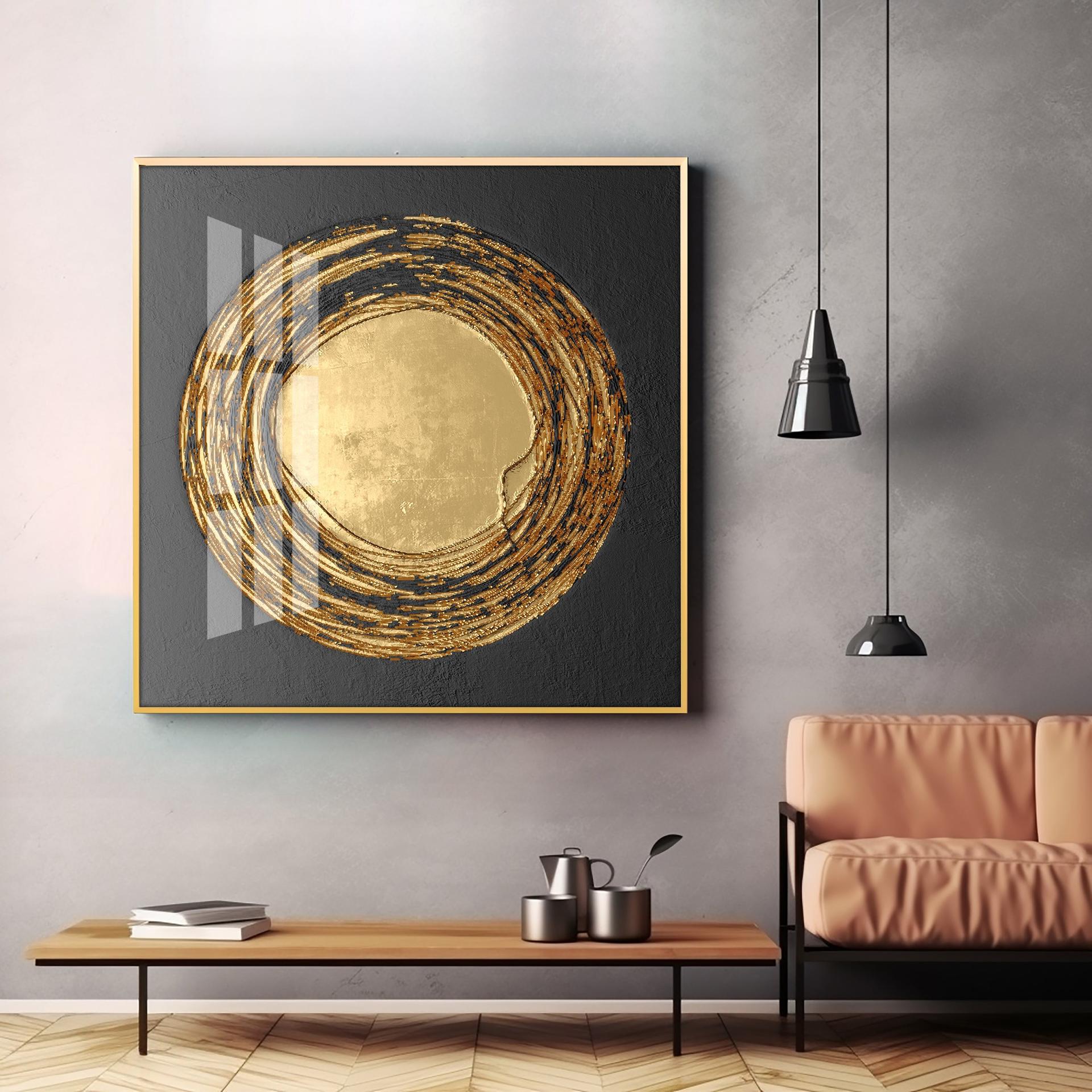 Retro Golden Circle Premium Acrylic Square Wall Art - Image 3