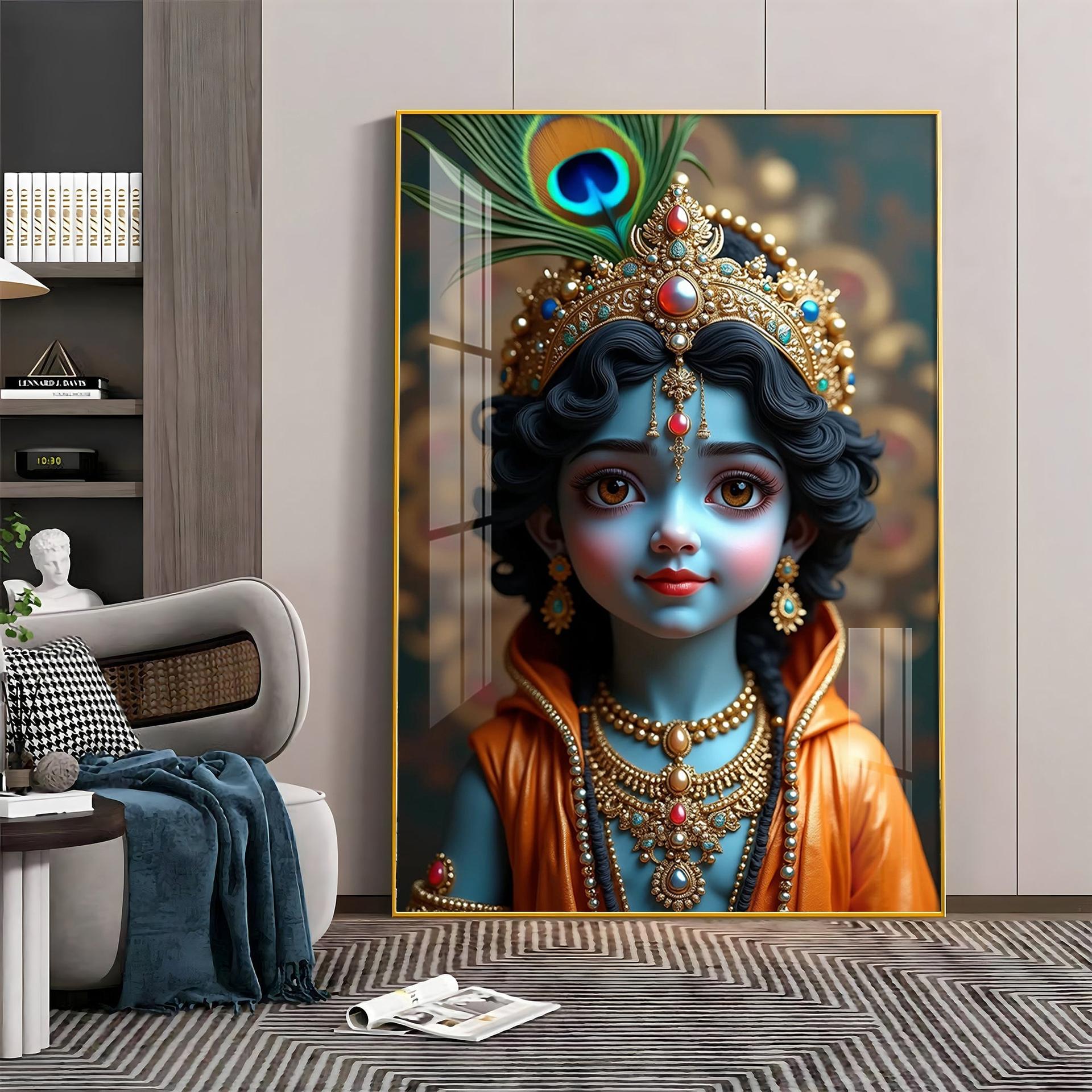 Cute Portriate Of Little Krishna Premium Acrylic Wall Art - Image 9