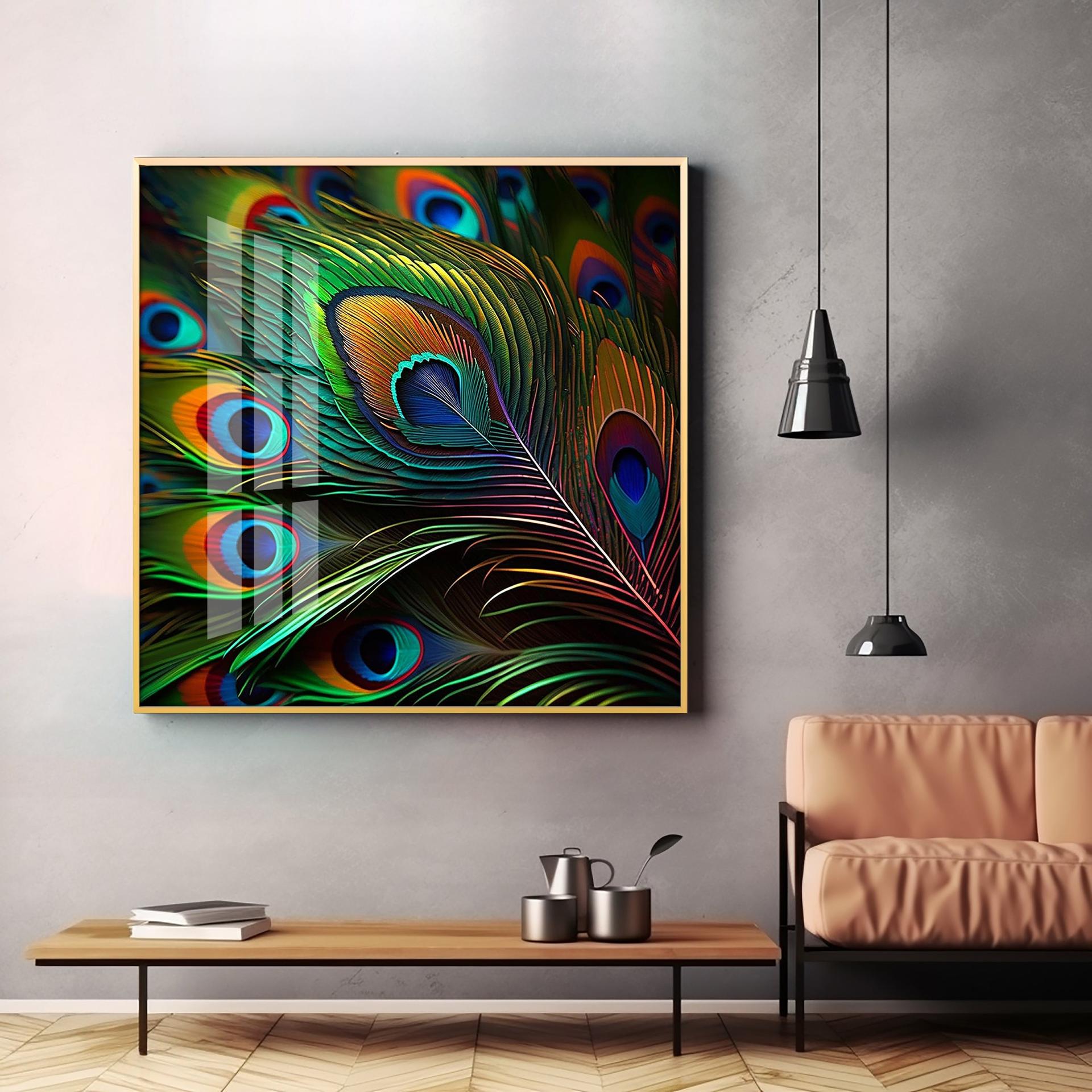 Peacock Feather Premium Acrylic Square Wall Art - Image 4