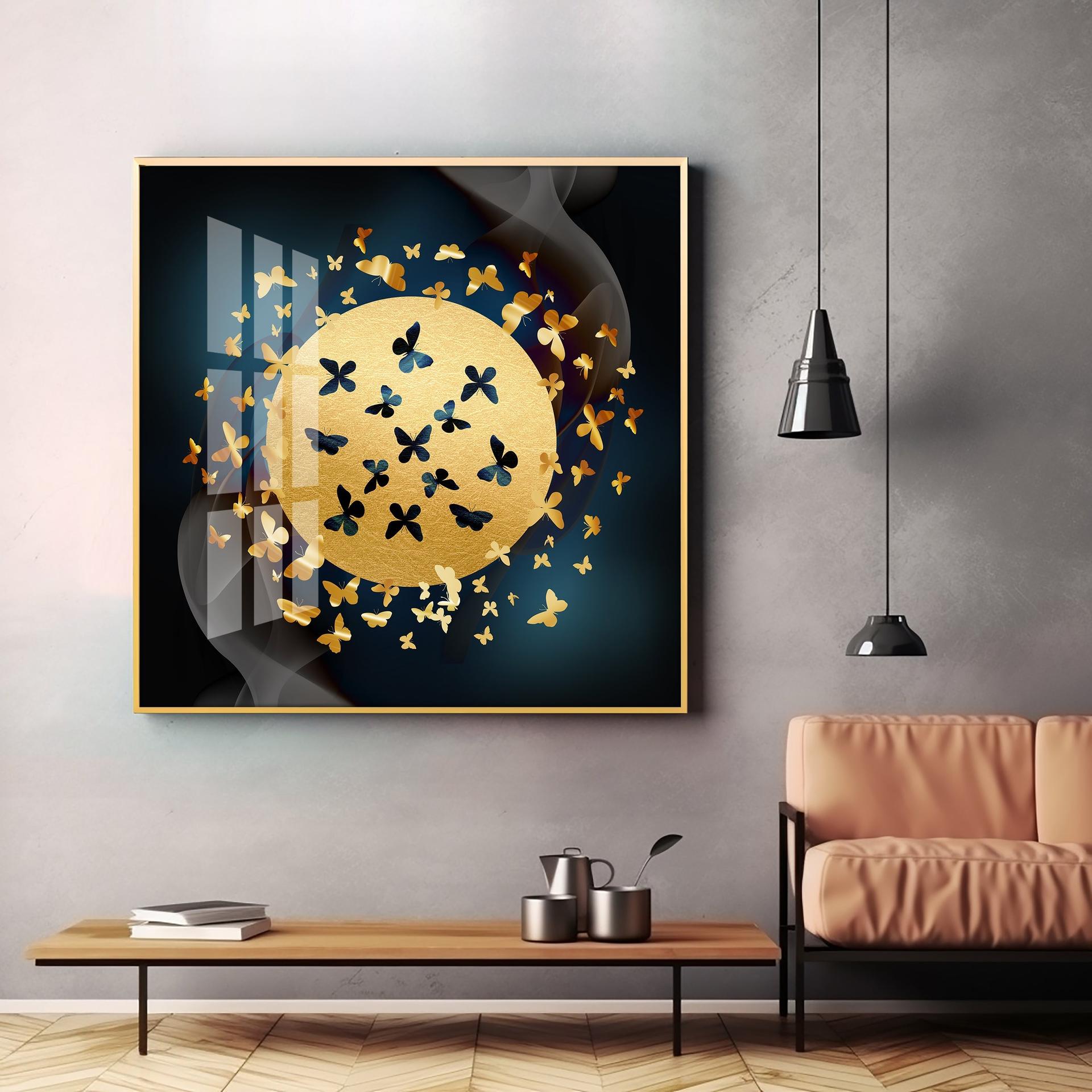 Glittering Butterfly Premium Acrylic Square Wall Art - Image 3