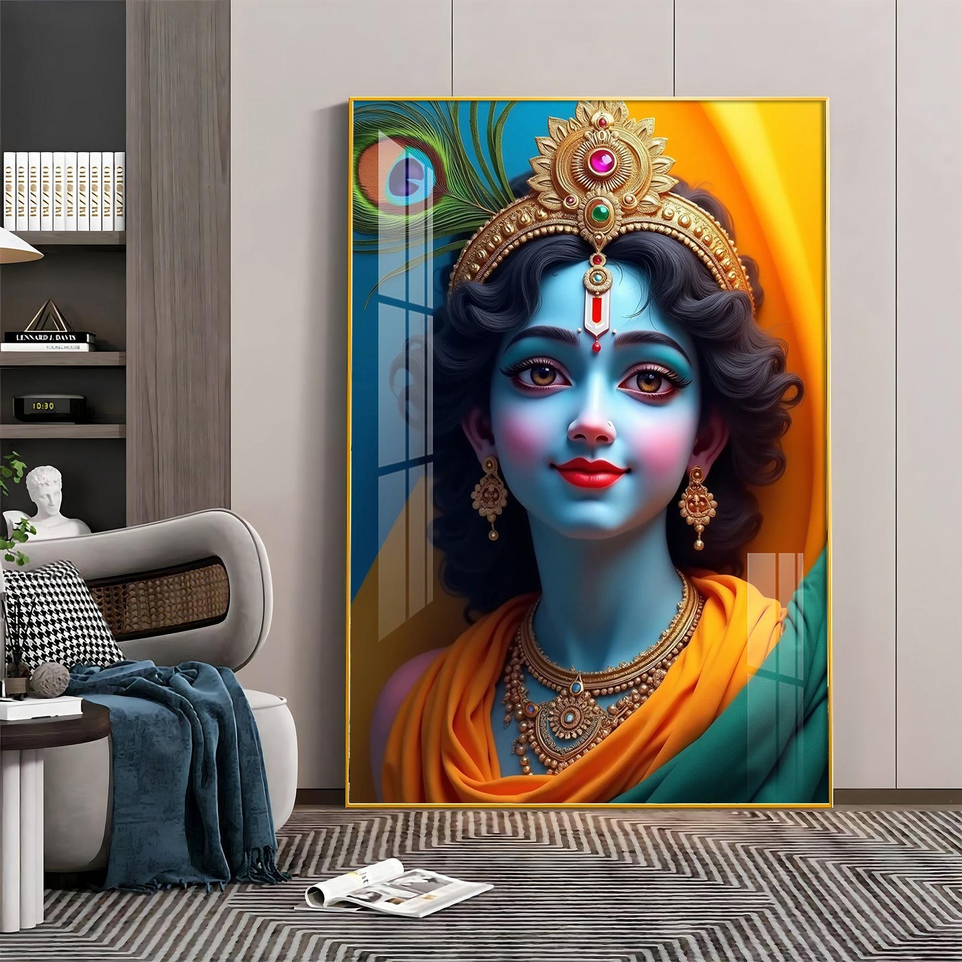 Krishna In Vivid Hues Premium Acrylic Wall Art - Image 4