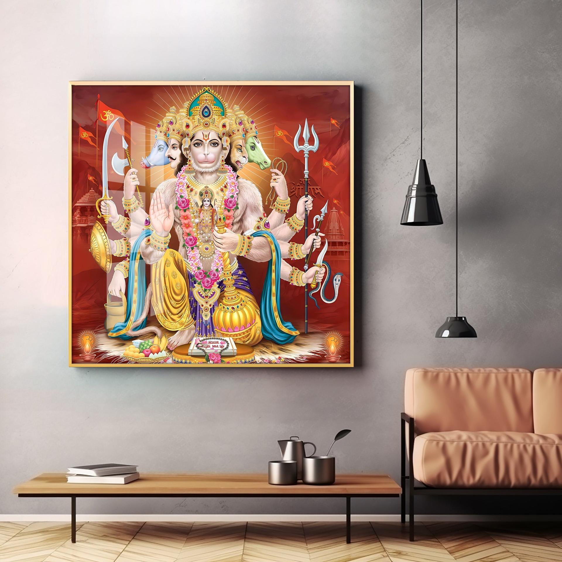 Panchmukhi Hanuman Premium Acrylic Square Wall Art - Image 3
