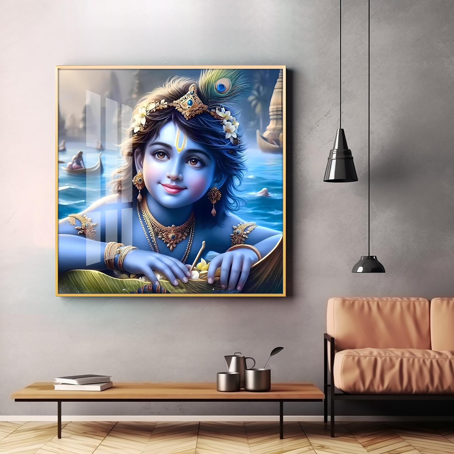 Little Krishna Premium Acrylic Square Wall Art - Image 3