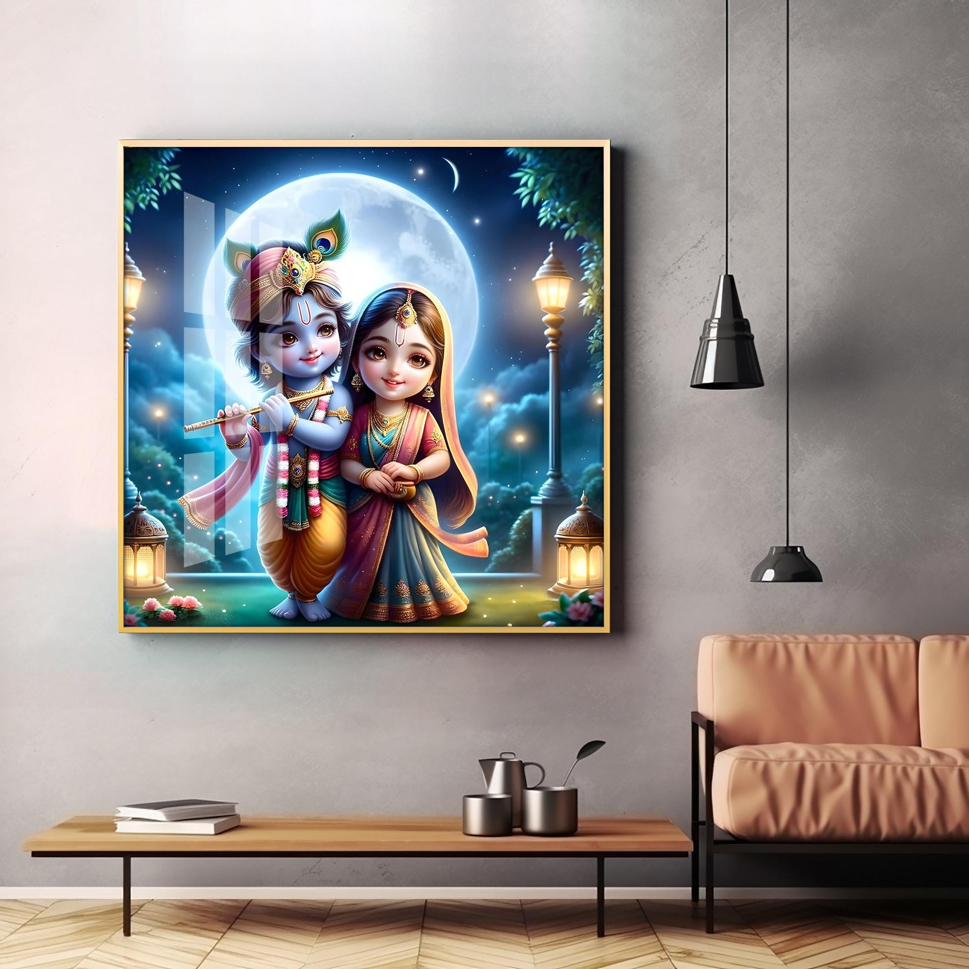 Cute Radha Krishna Premium Acrylic Square Wall Art - Image 3